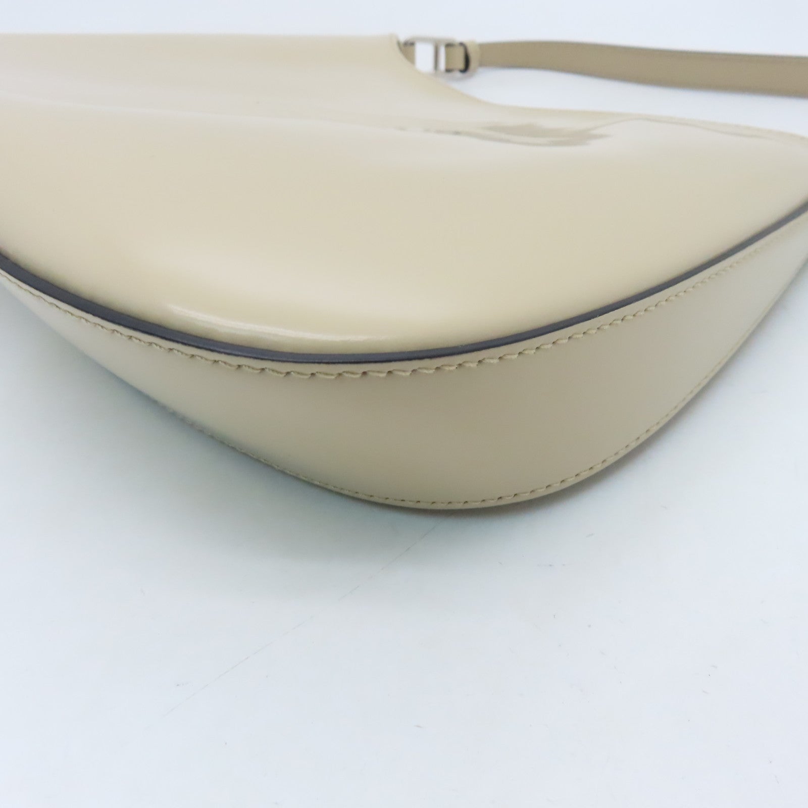 PRADA Cowhide Leather Shoulder Bag Silver Buckle Beige