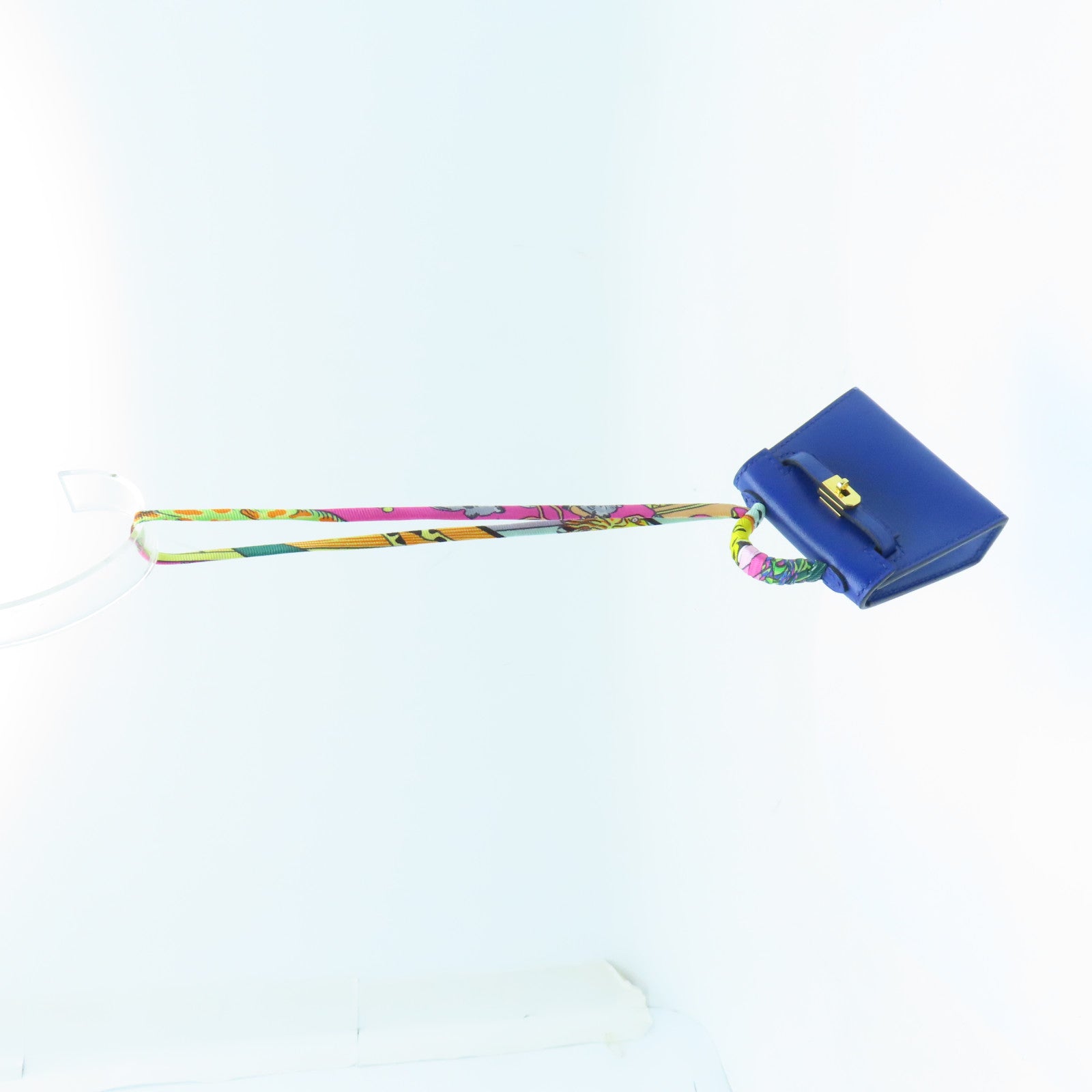 HERMES Tadelakt皮革Kelly Twilly Bag Charm金扣掛飾Bleu Electrique藍色