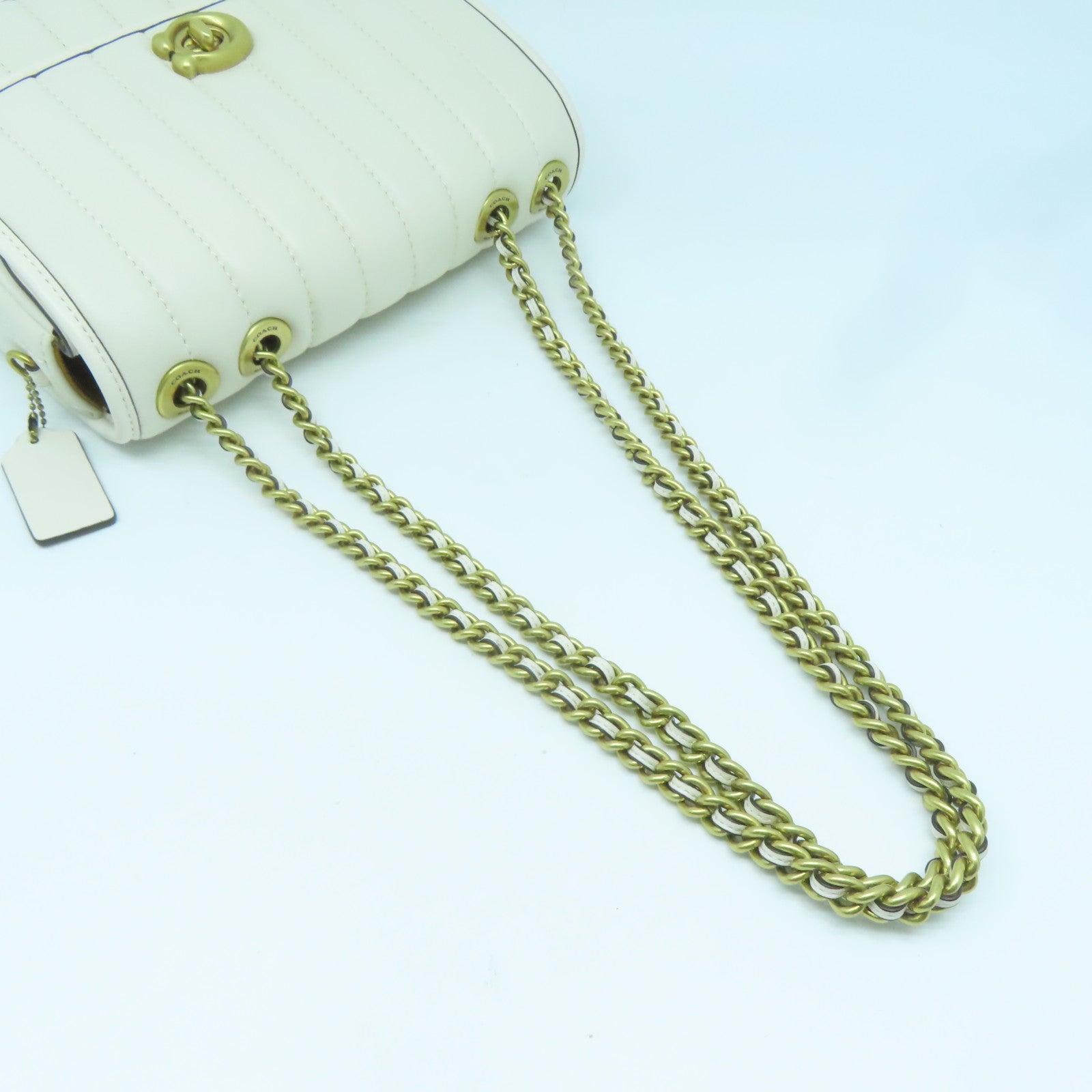 COACH 牛皮皮革Chain Shoulder Bag金扣鏈帶肩背袋白色