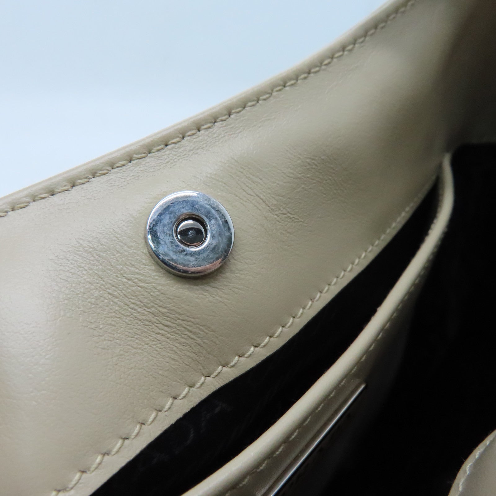 PRADA Cowhide Leather Shoulder Bag Silver Buckle Beige