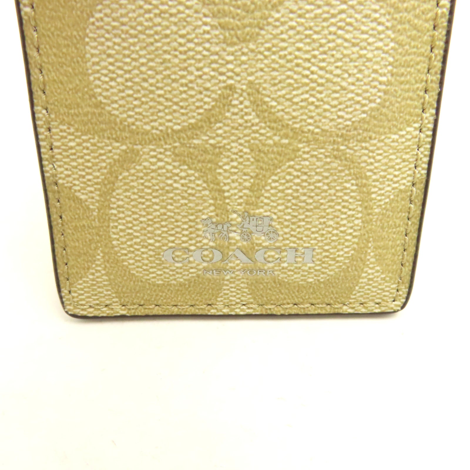 COACH 塗層帆布Card Case銀扣卡片套粉紅色/啡色