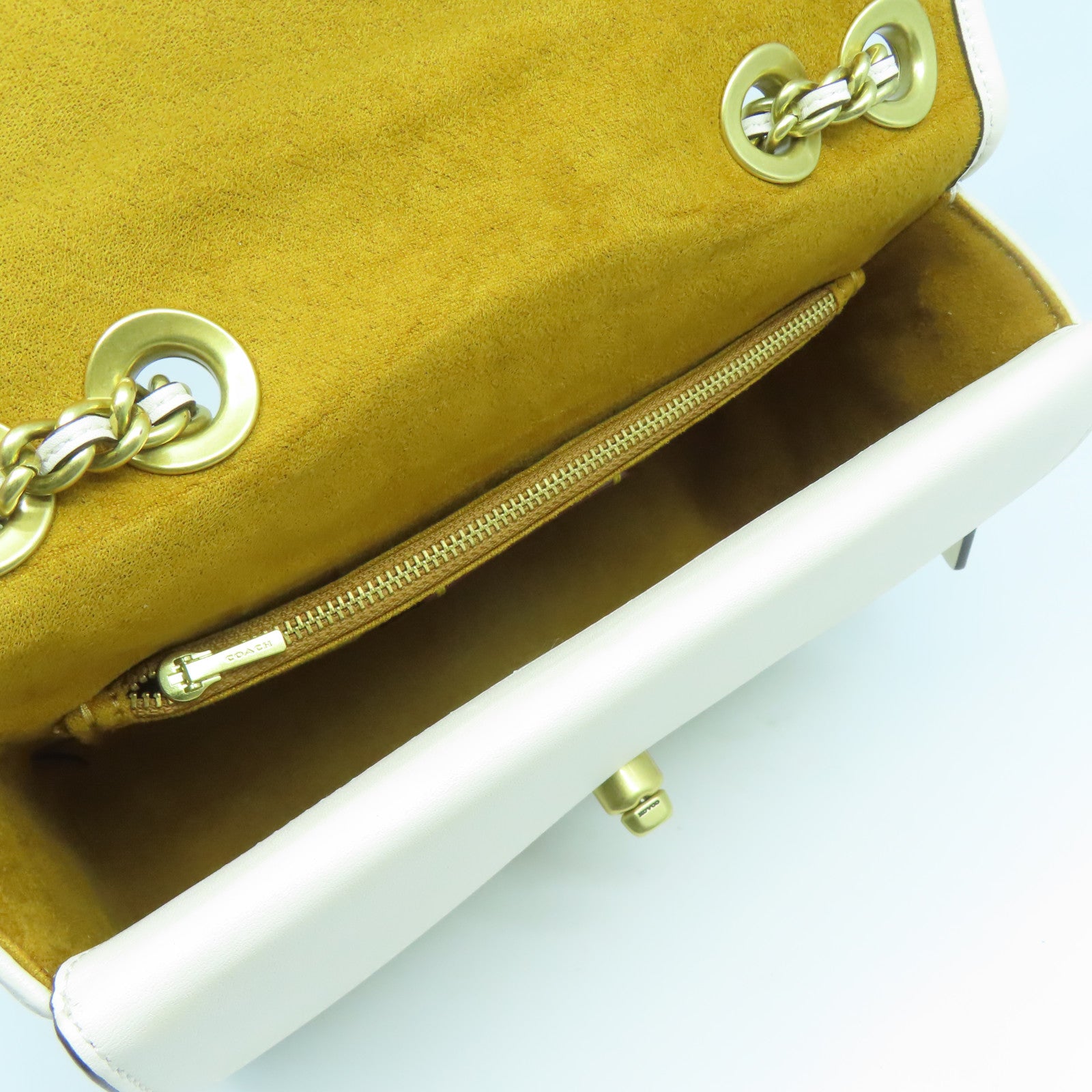 COACH 牛皮皮革Chain Shoulder Bag金扣鏈帶肩背袋白色
