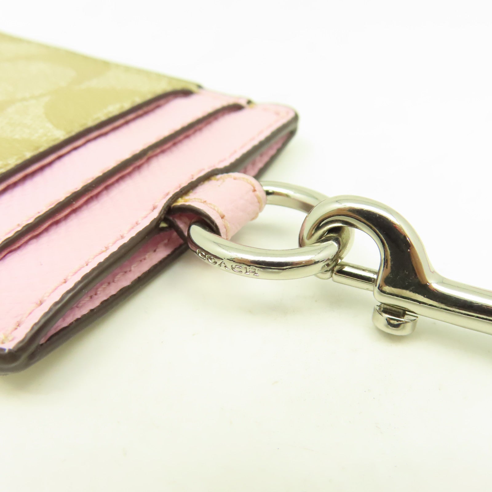 COACH 塗層帆布Card Case銀扣卡片套粉紅色/啡色