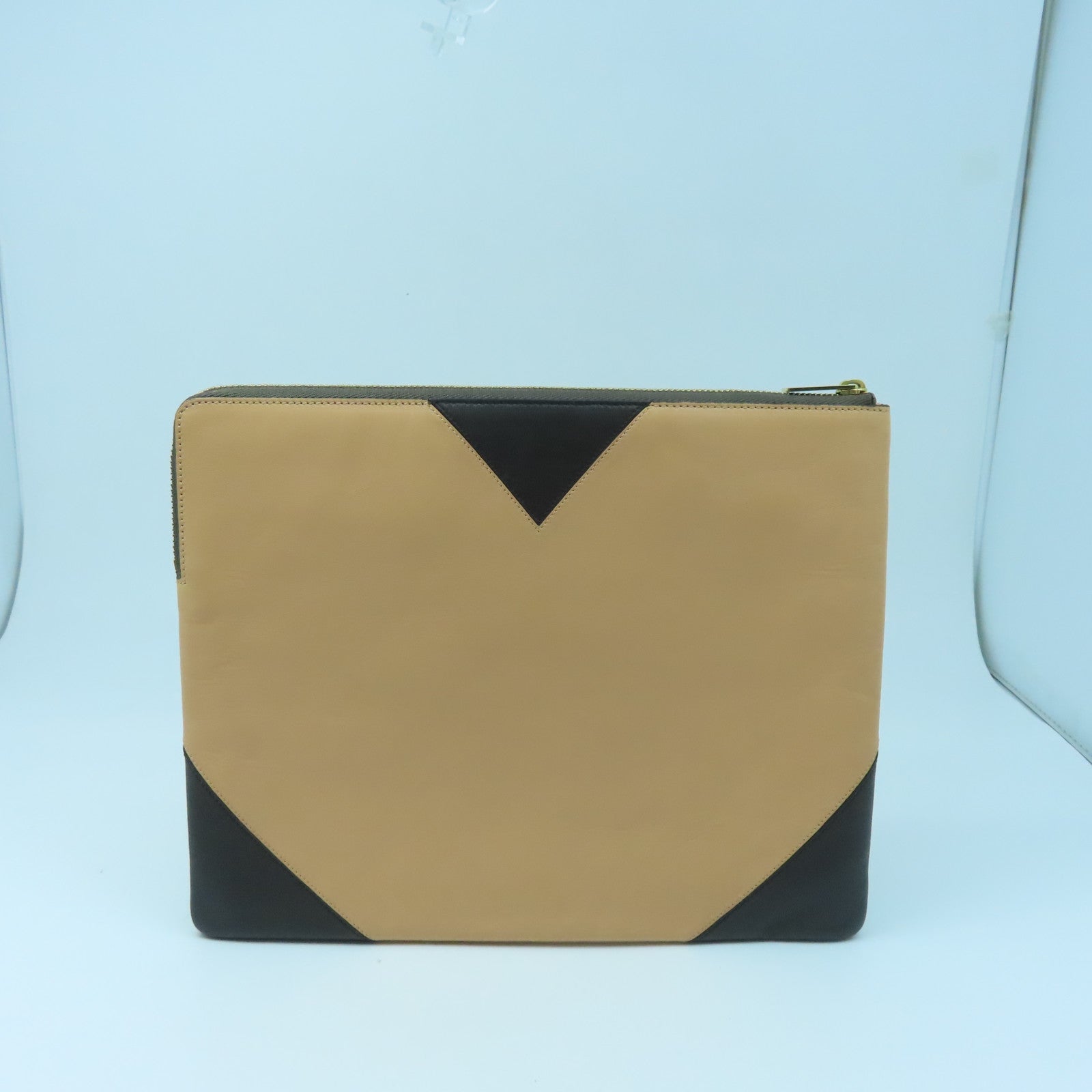 CELINE 【激減優惠】牛皮皮革Pouch金扣手拿包粉紅色/啡色