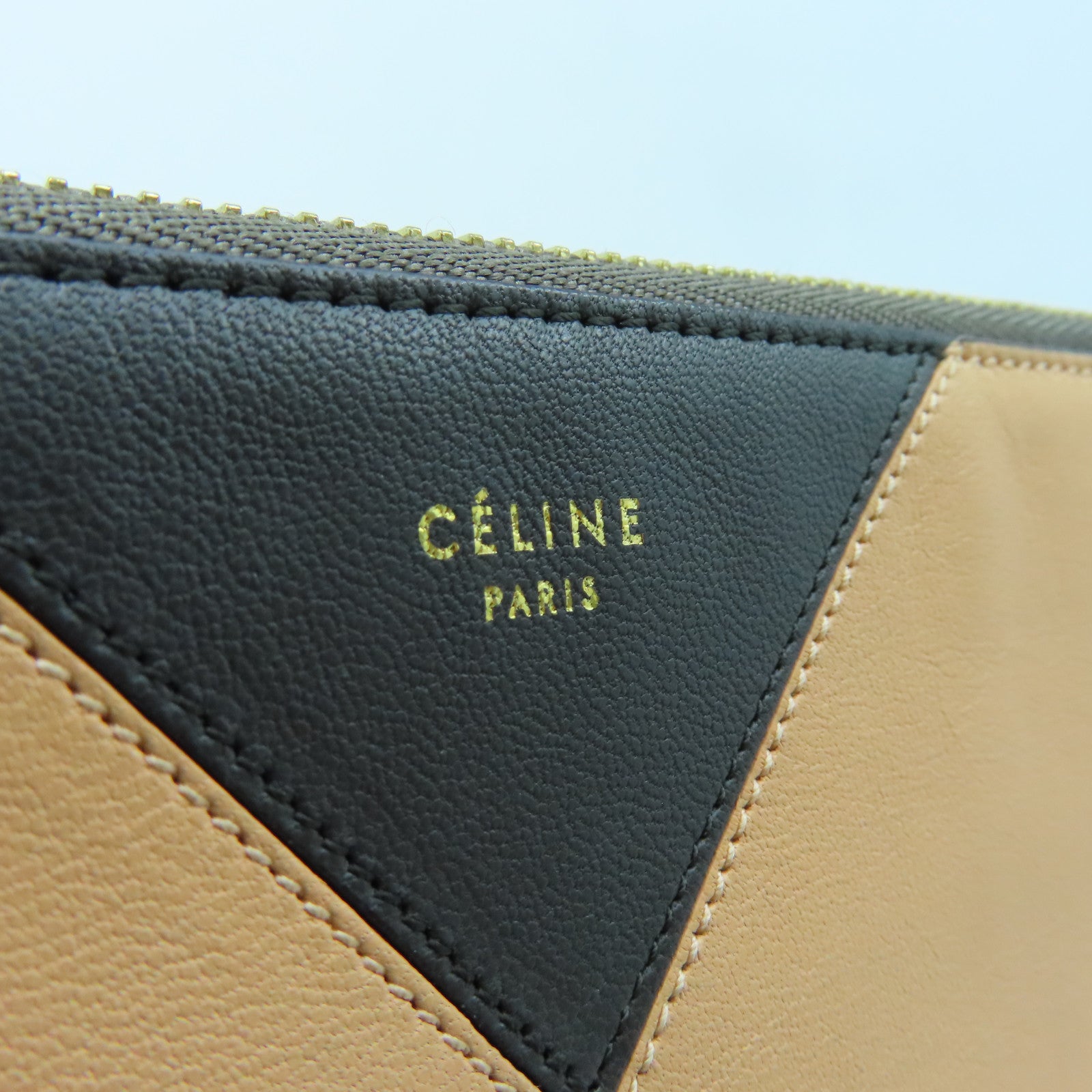 CELINE 【激減優惠】牛皮皮革Pouch金扣手拿包粉紅色/啡色