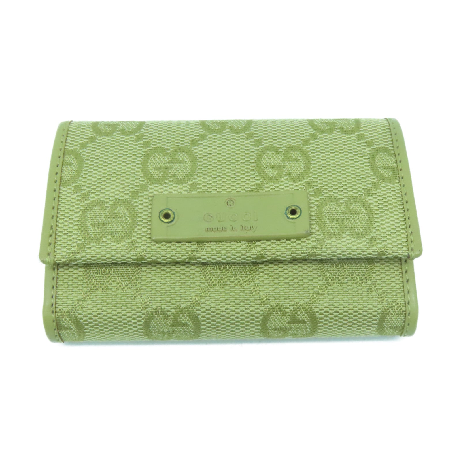 GUCCI Canvas Key Case 6 Gold Buckle Key Bag Green