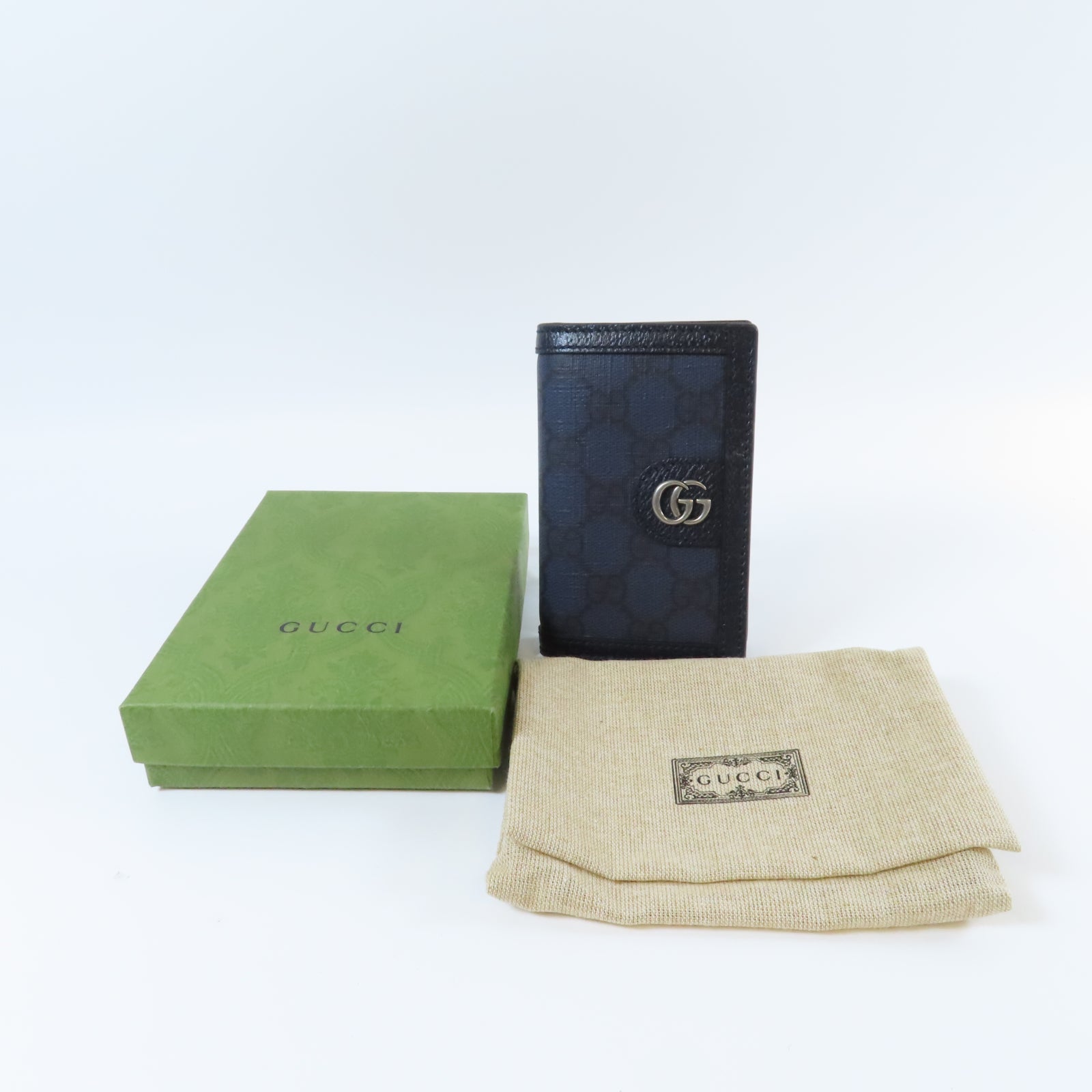 GUCCI 塗層帆布Card Case銀扣卡片套藍色