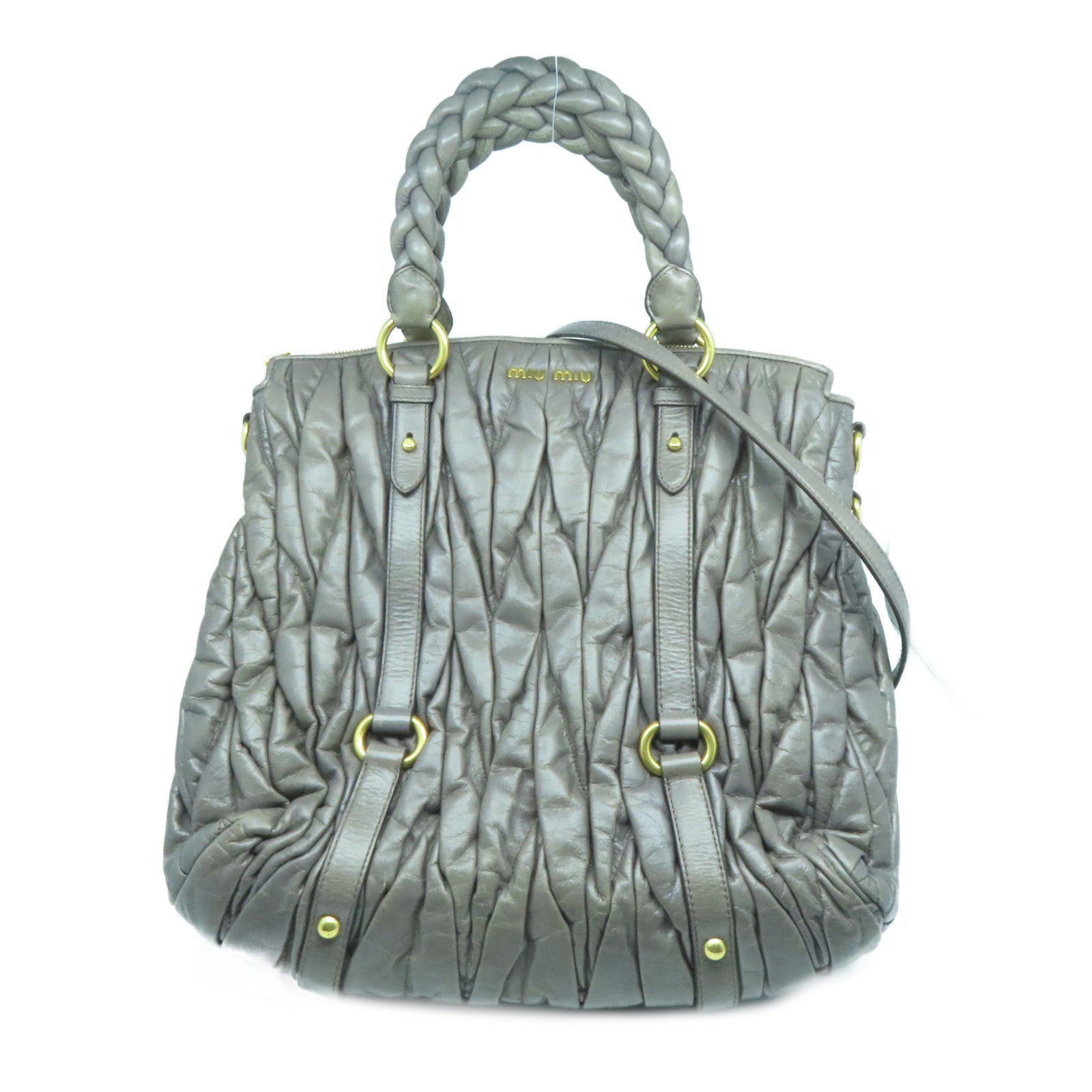 Miu Miu 牛皮皮革2 Way Shoulder Bag金扣手挽肩背兩用袋灰色