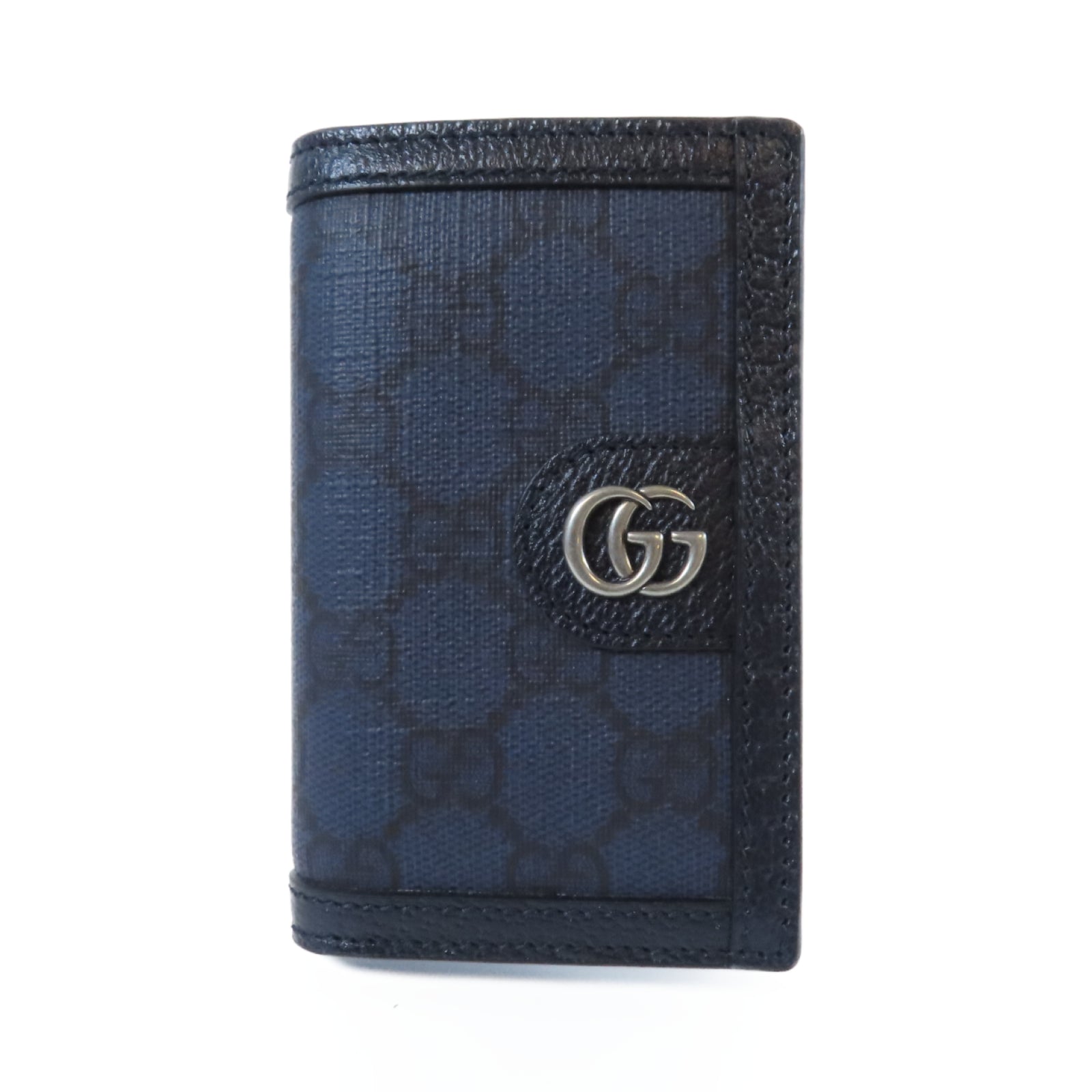 GUCCI 塗層帆布Card Case銀扣卡片套藍色