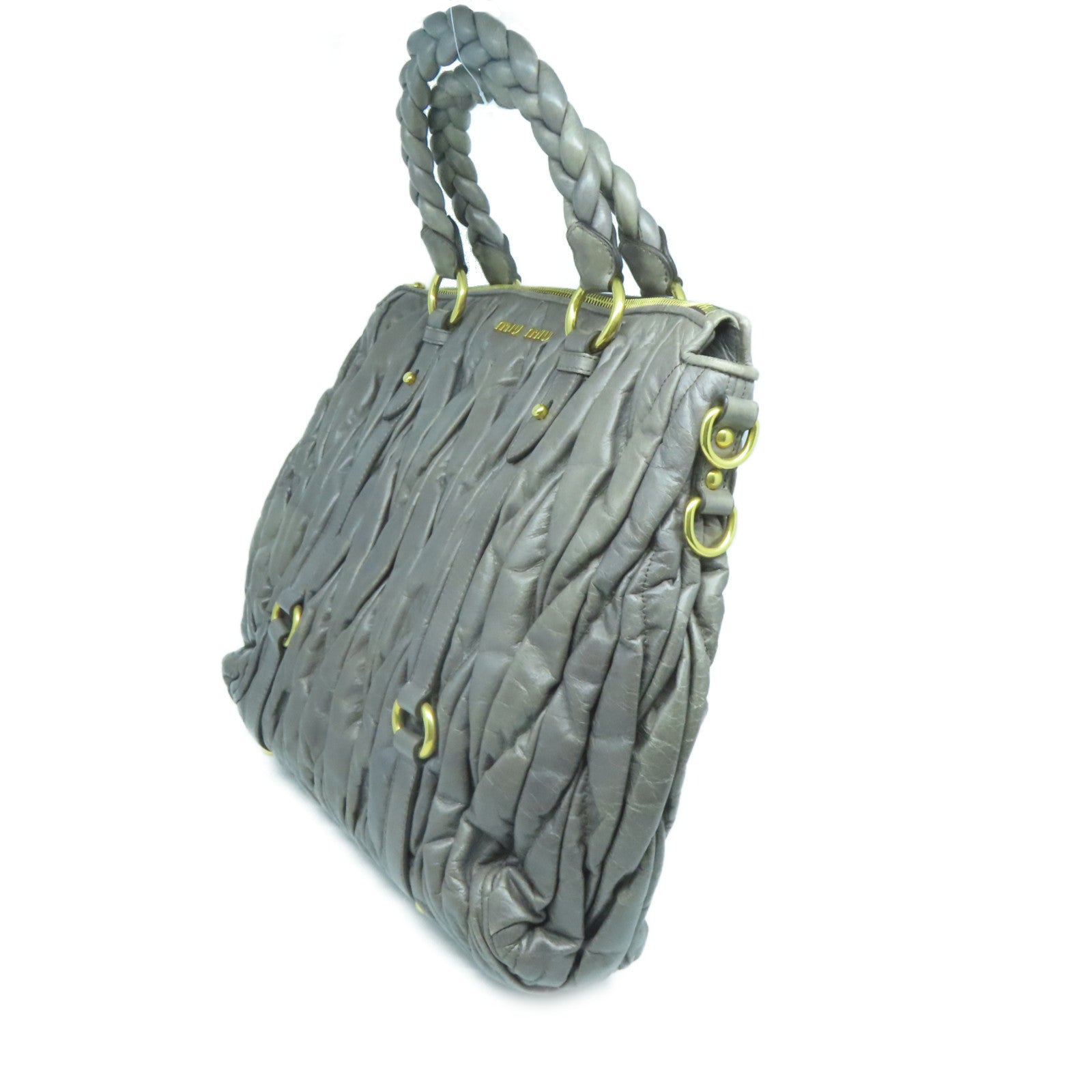 Miu Miu 牛皮皮革2 Way Shoulder Bag金扣手挽肩背兩用袋灰色