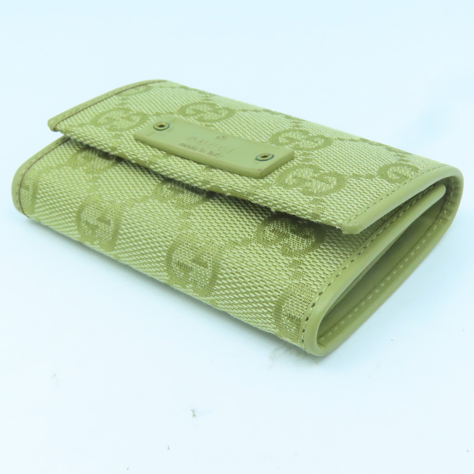 GUCCI Canvas Key Case 6 Gold Buckle Key Bag Green