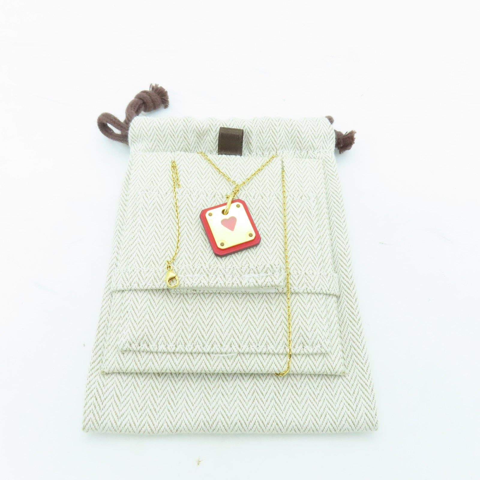 HERMES Swift皮革/金屬As De Coeur Necklace項鍊紅色/金色