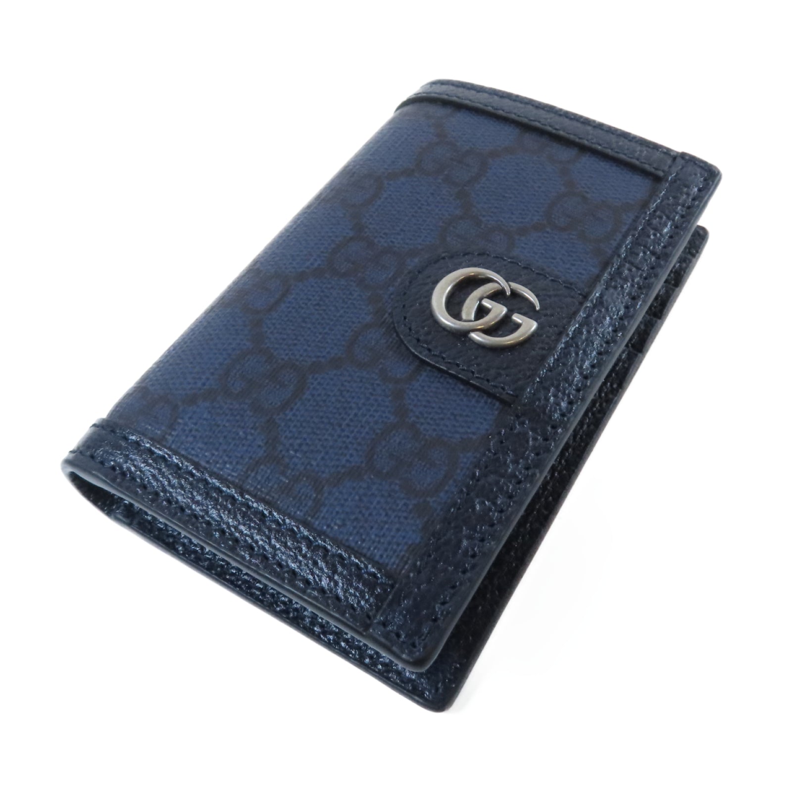 GUCCI 塗層帆布Card Case銀扣卡片套藍色