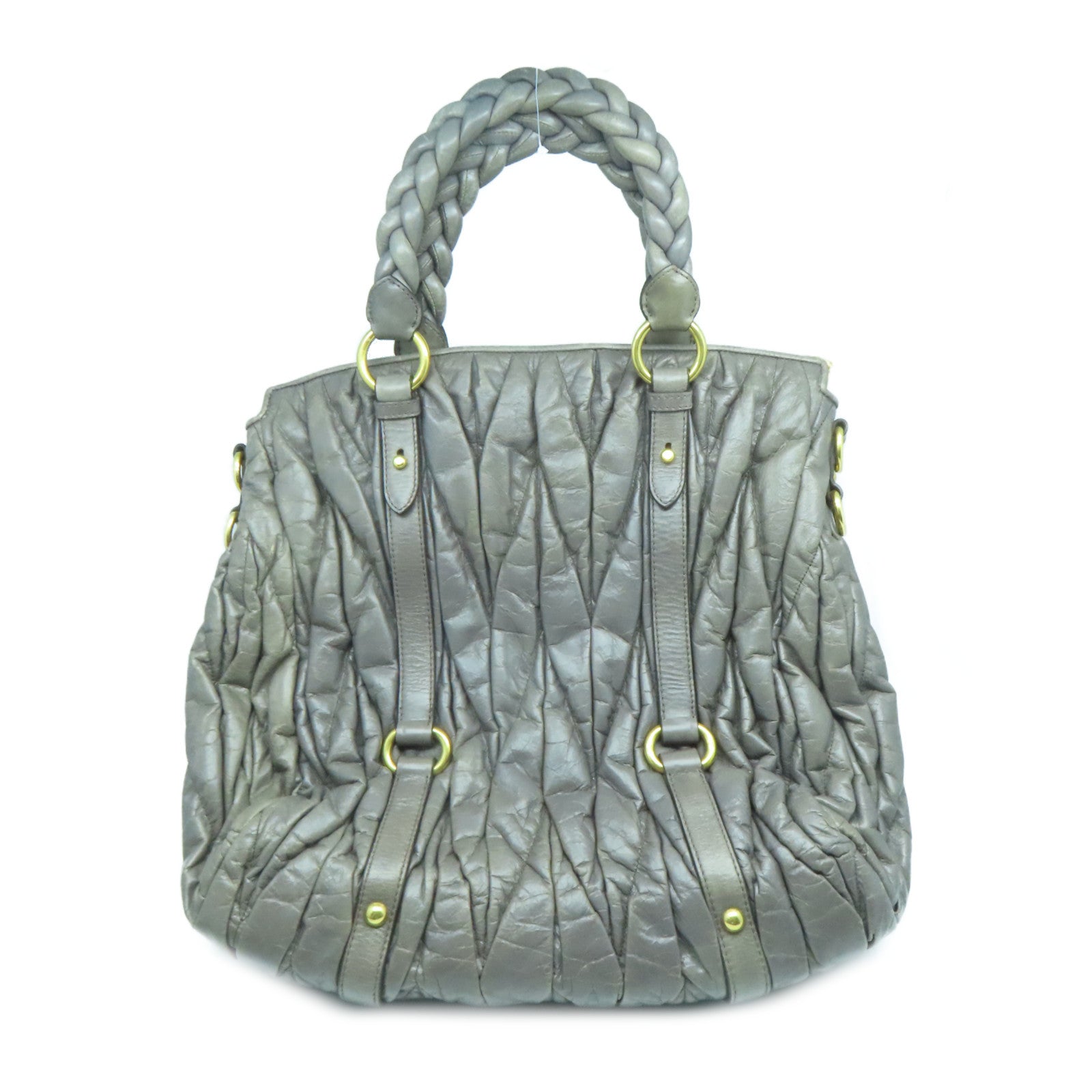 Miu Miu 牛皮皮革2 Way Shoulder Bag金扣手挽肩背兩用袋灰色