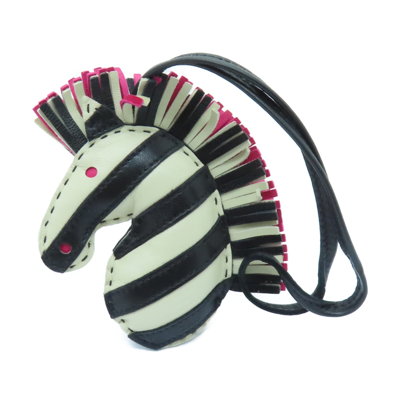 HERMES Swift皮革Zebra Charm掛飾黑色/白色