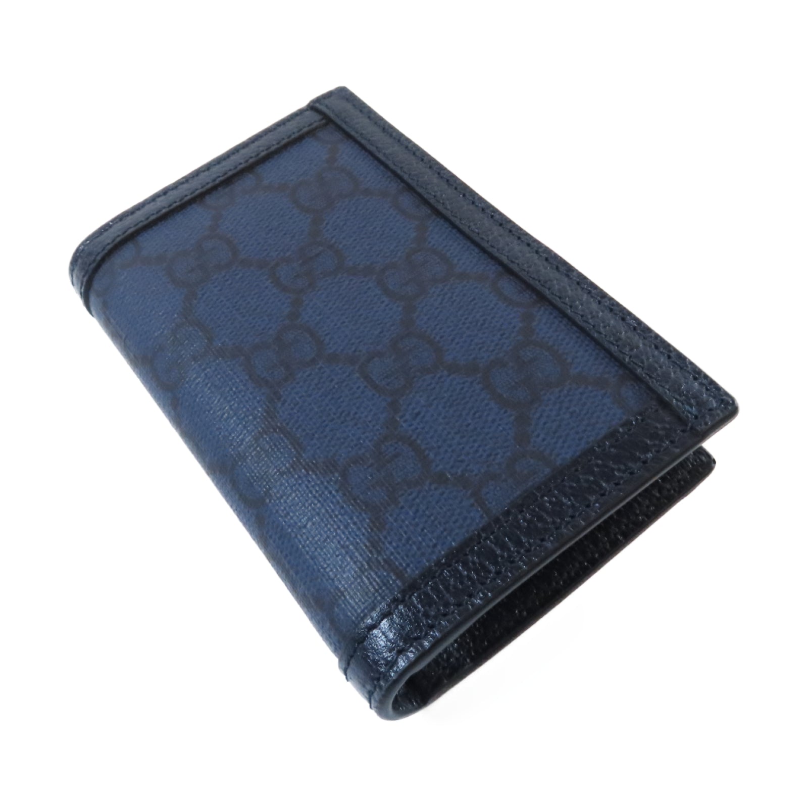 GUCCI 塗層帆布Card Case銀扣卡片套藍色