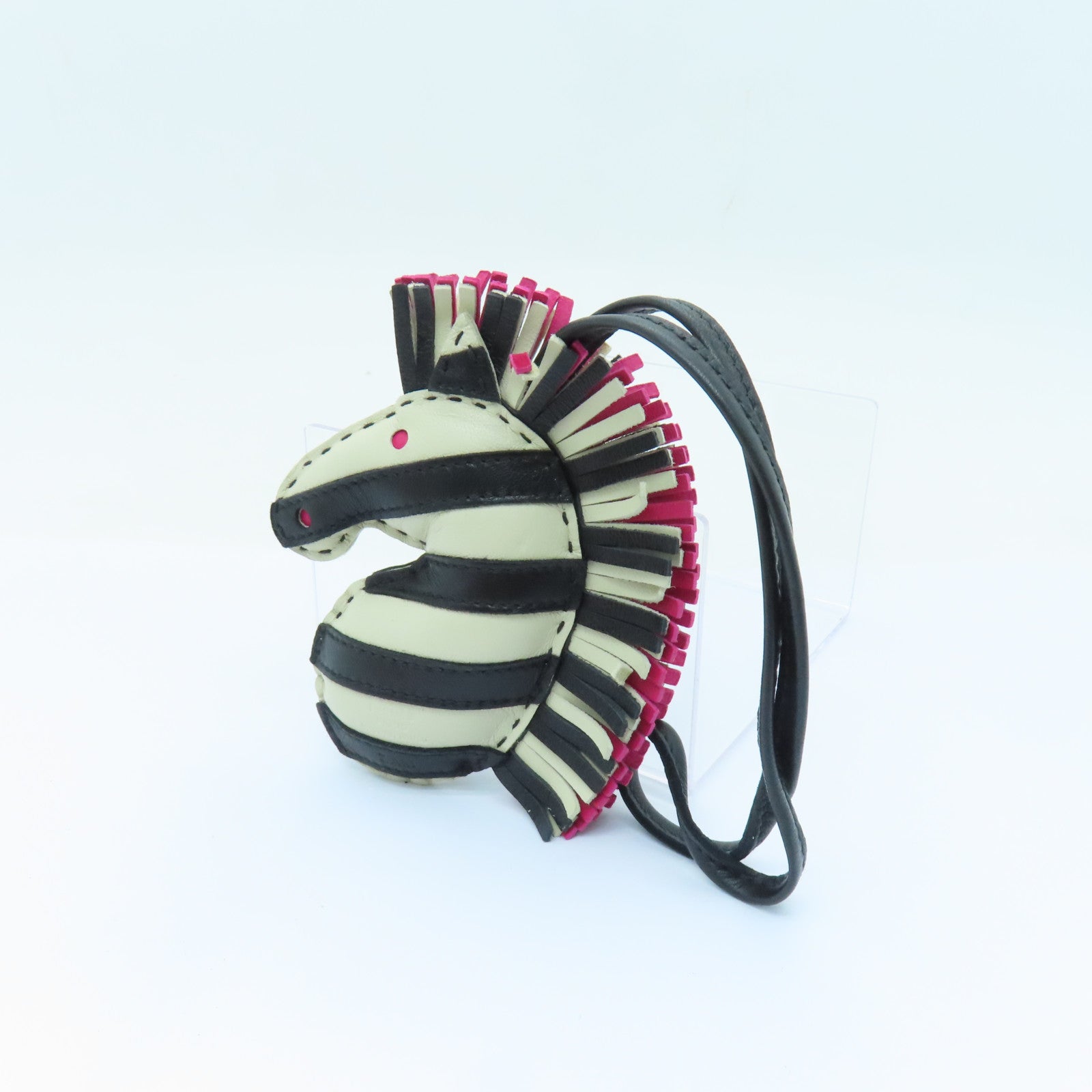 HERMES Swift皮革Zebra Charm掛飾黑色/白色