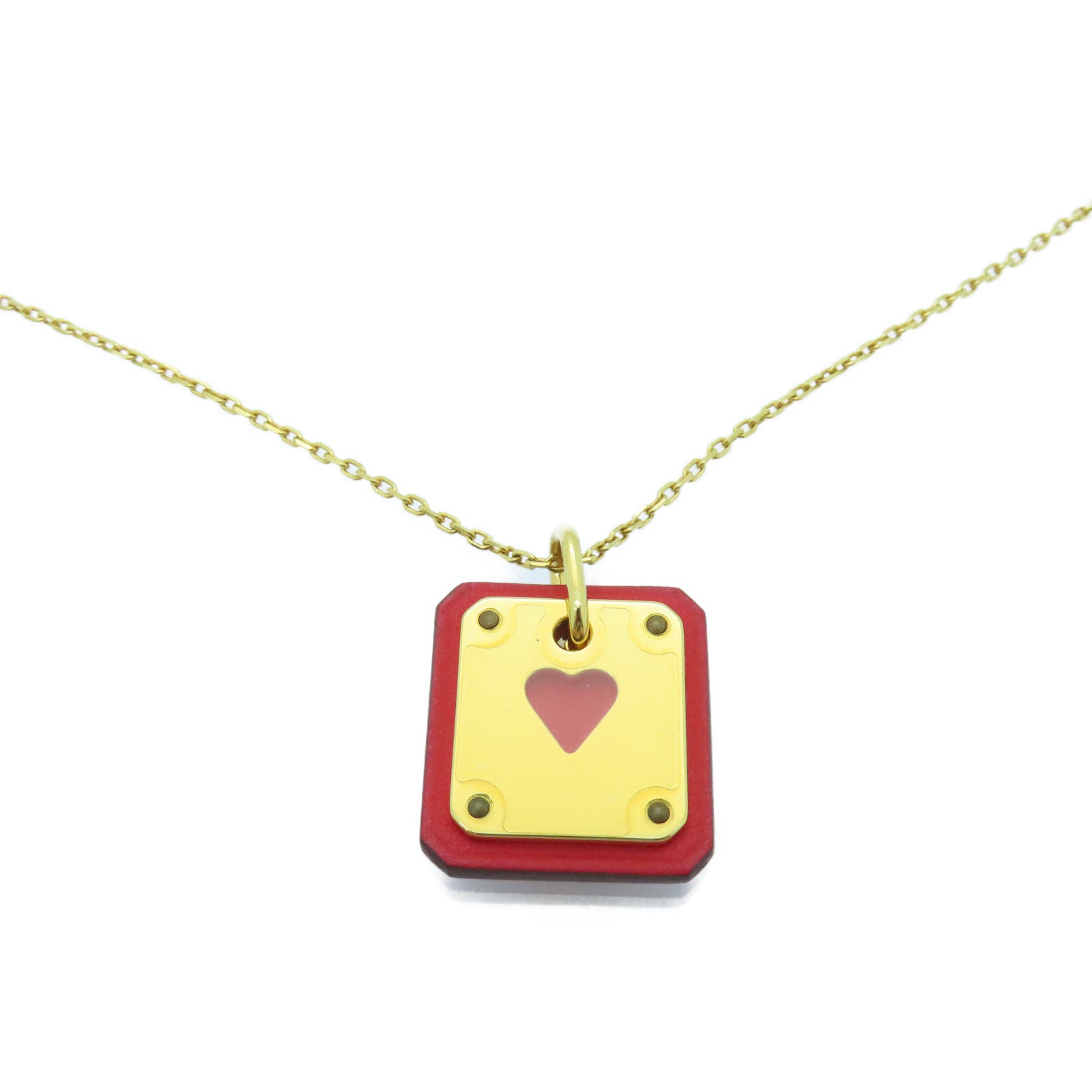 HERMES Swift皮革/金屬As De Coeur Necklace項鍊紅色/金色