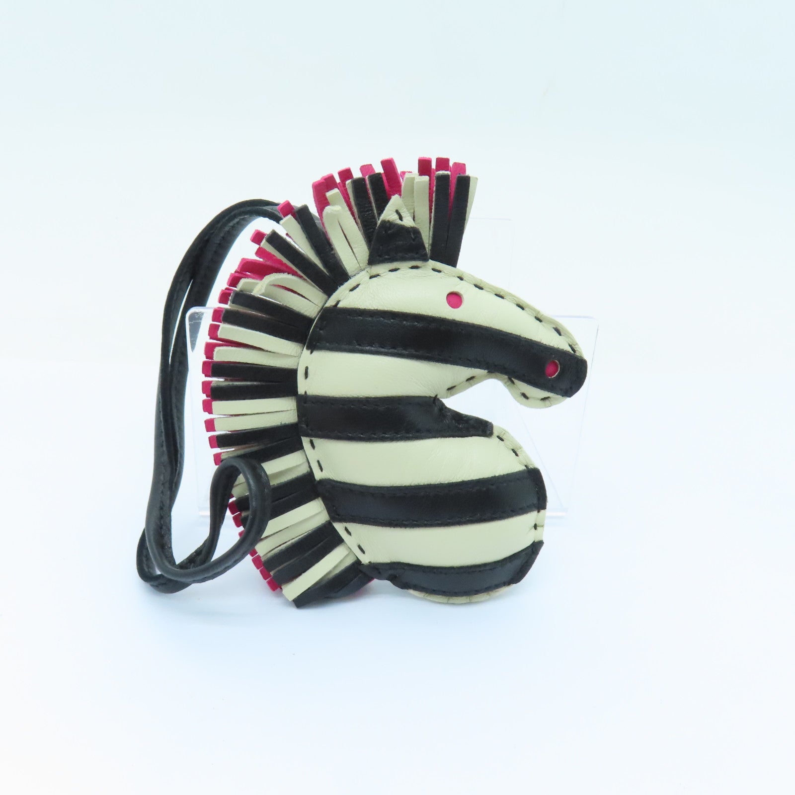 HERMES Swift皮革Zebra Charm掛飾黑色/白色