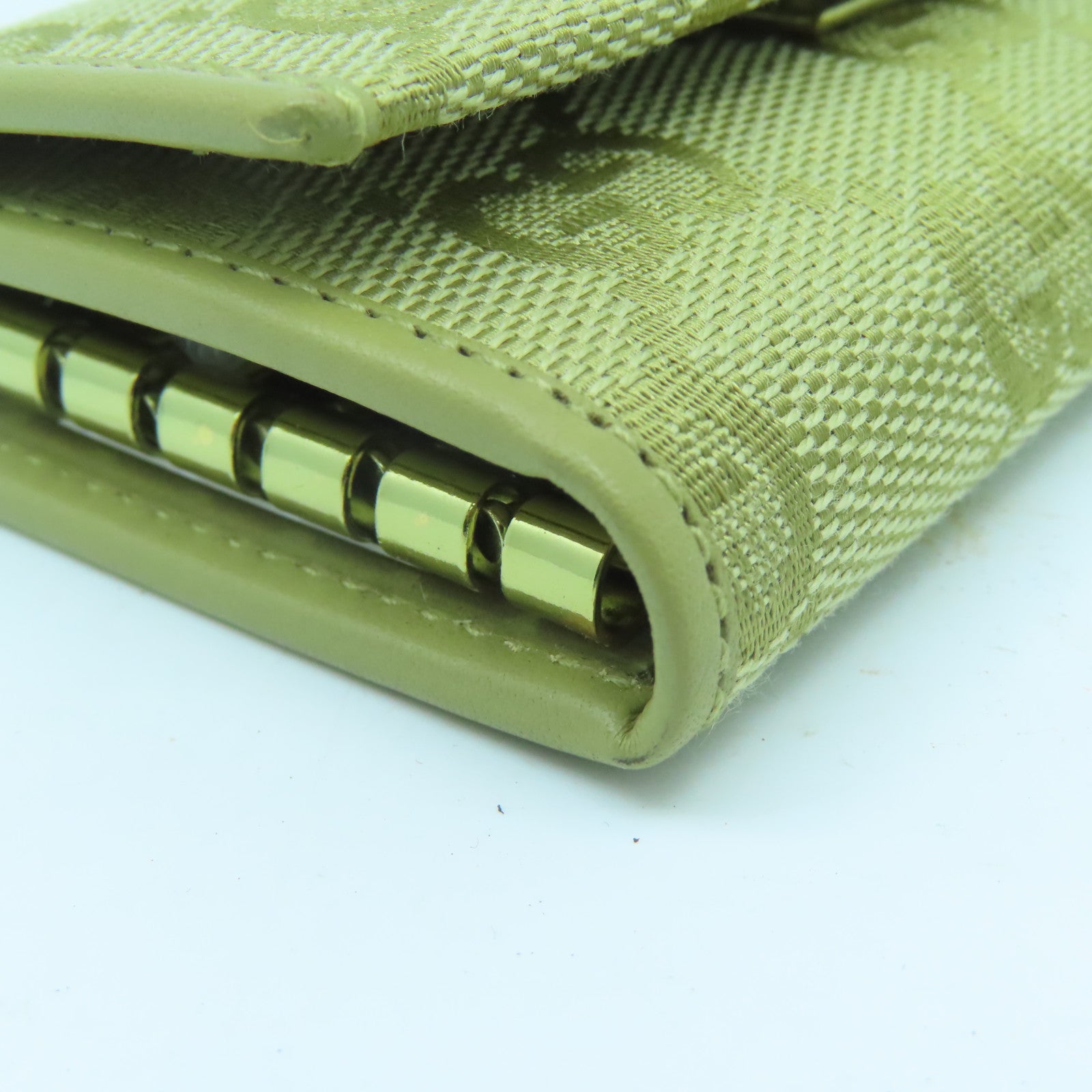 GUCCI Canvas Key Case 6 Gold Buckle Key Bag Green