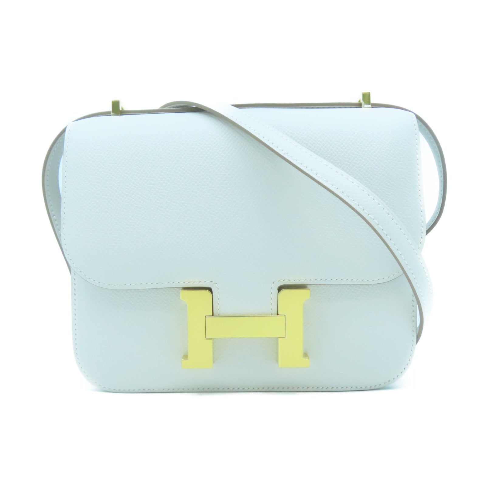 HERMES Veau Epsom皮革Constance Mini金扣肩背袋白色