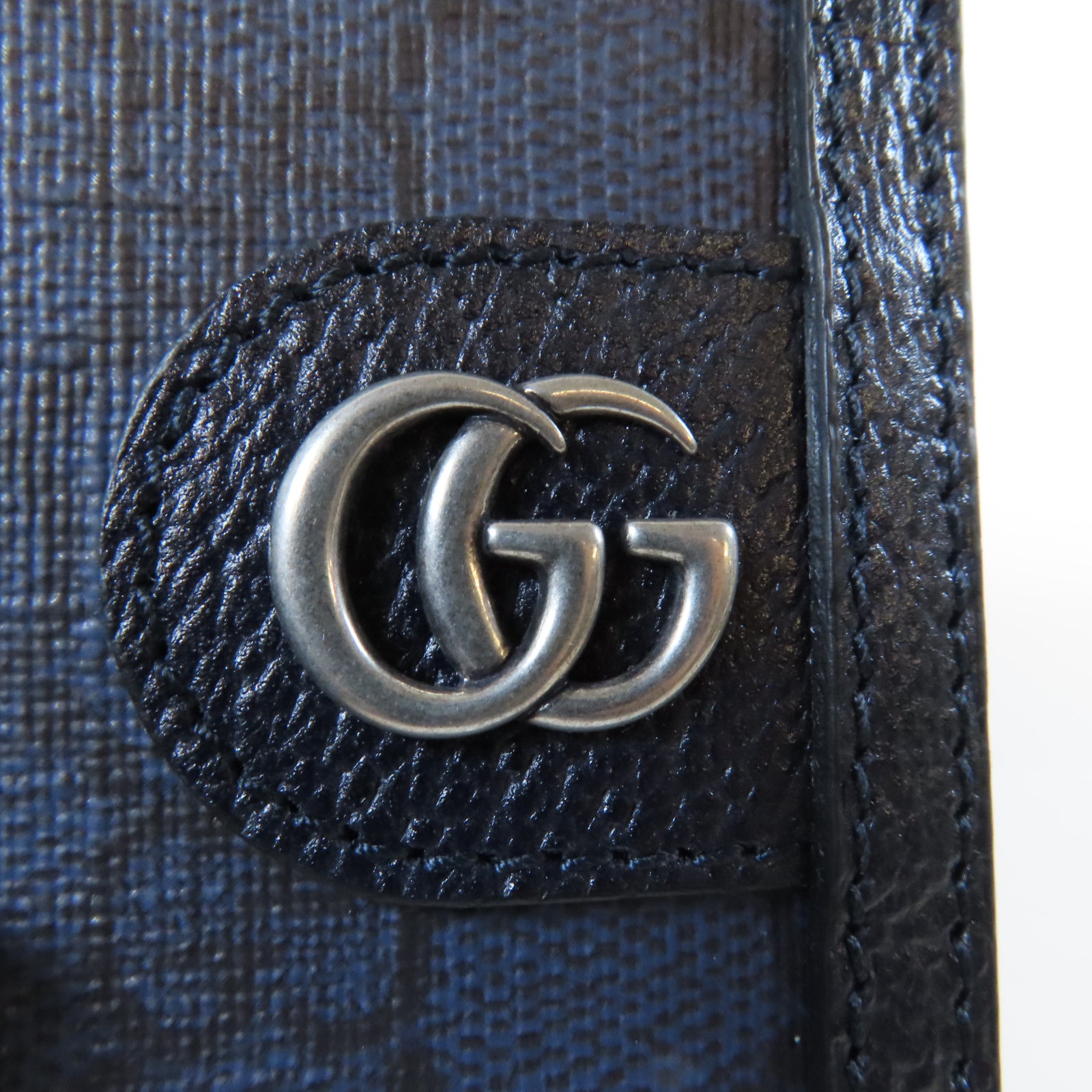 GUCCI 塗層帆布Card Case銀扣卡片套藍色