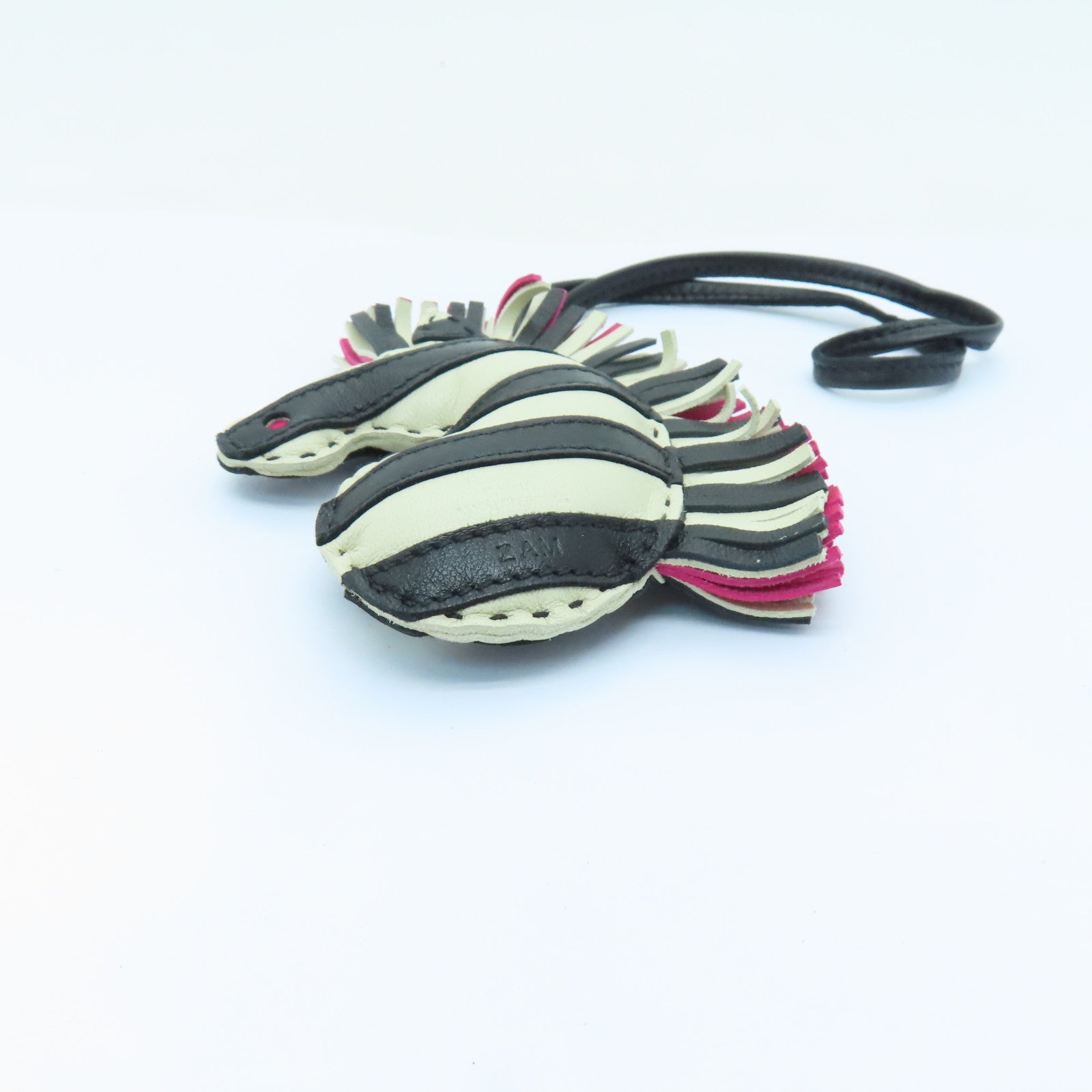 HERMES Swift皮革Zebra Charm掛飾黑色/白色