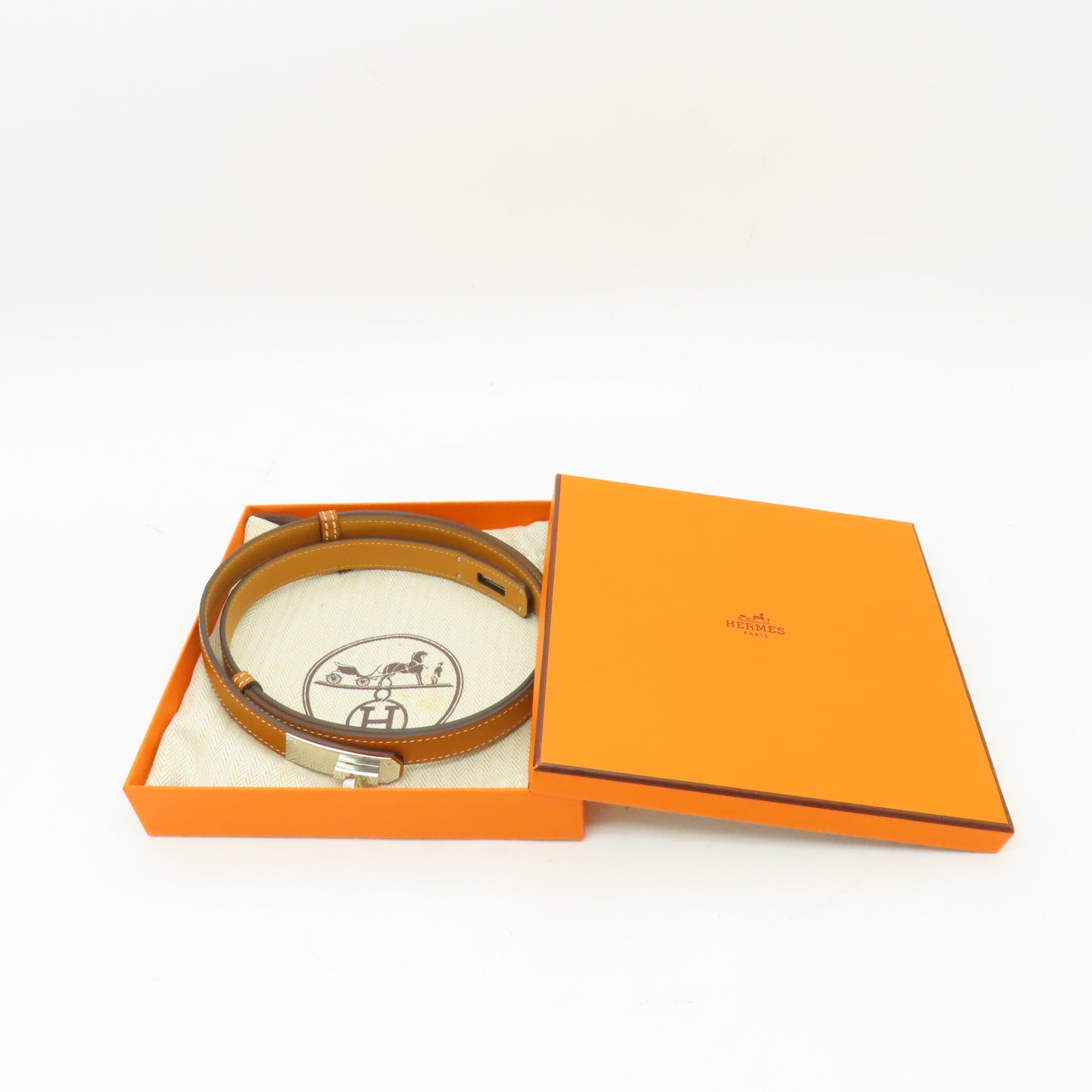 HERMES 【激減優惠】Epsom皮革Kelly銀扣皮帶啡色