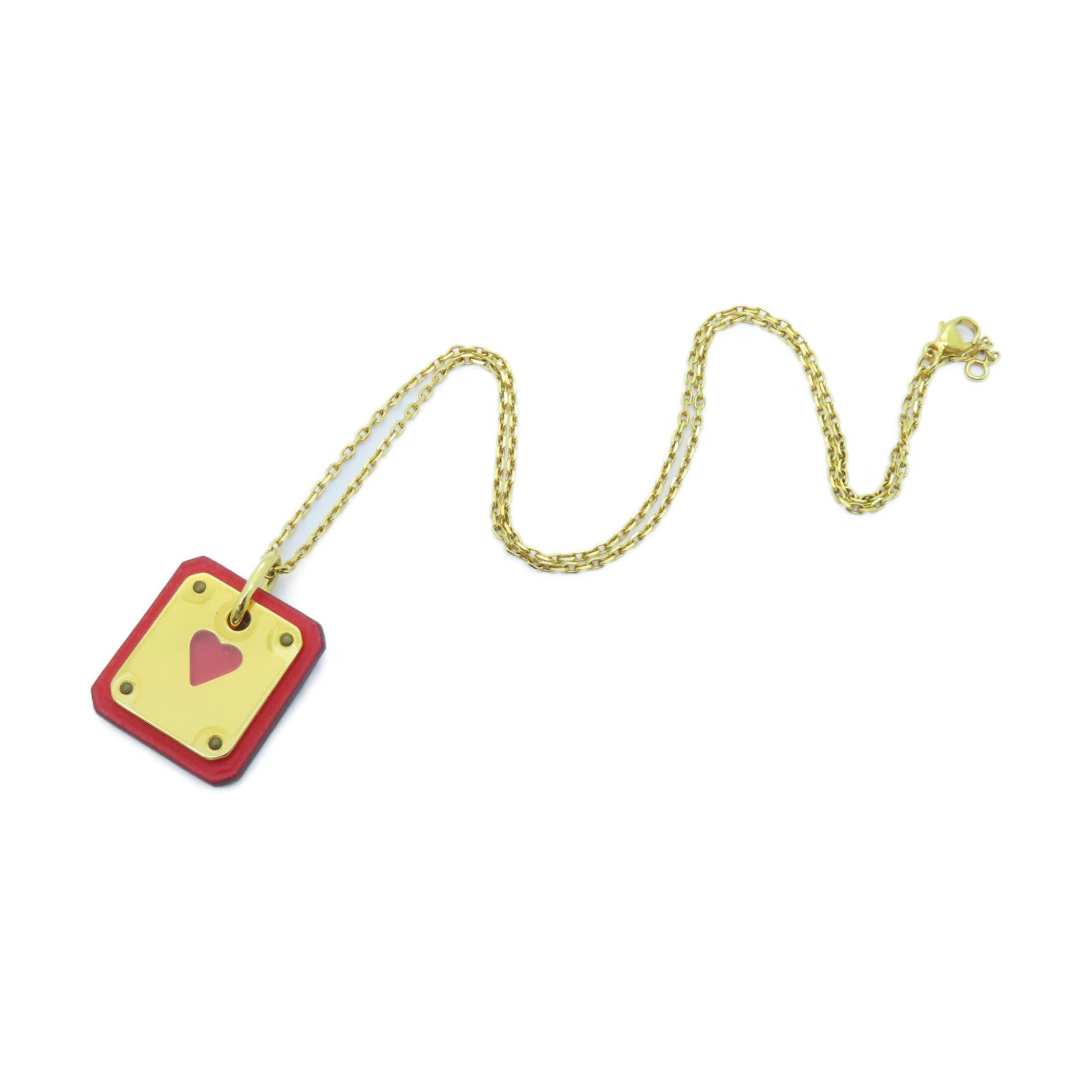 HERMES Swift皮革/金屬As De Coeur Necklace項鍊紅色/金色