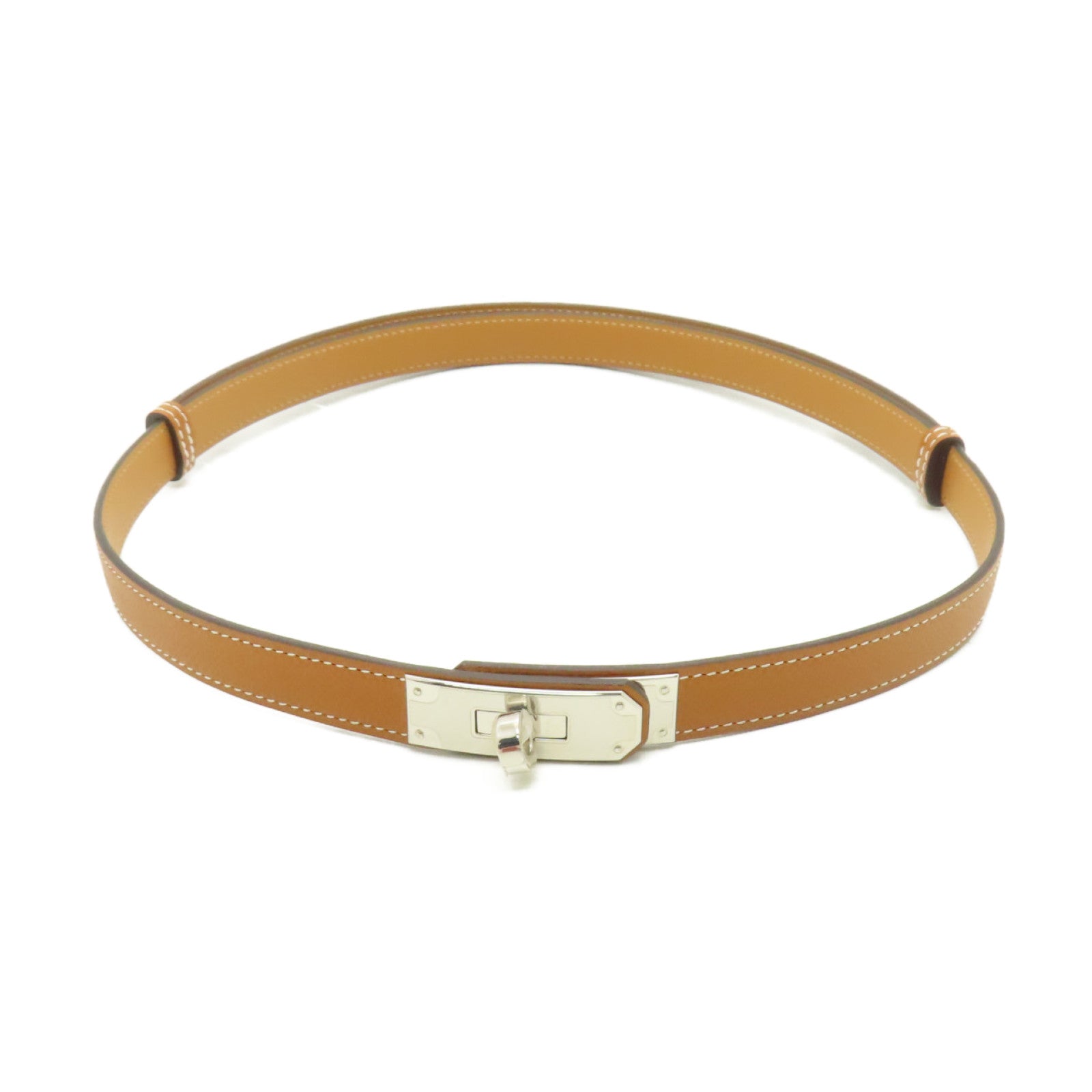 HERMES 【激減優惠】Epsom皮革Kelly銀扣皮帶啡色