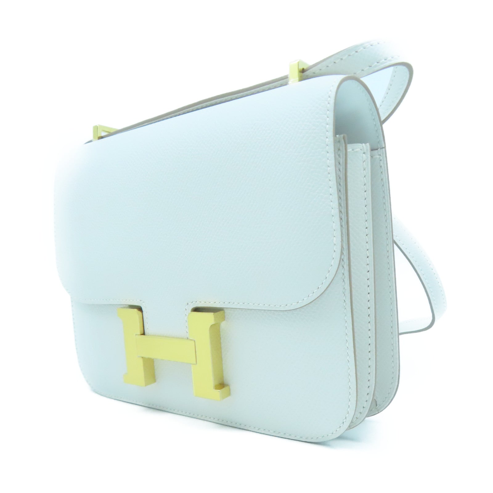 HERMES Veau Epsom皮革Constance Mini金扣肩背袋白色