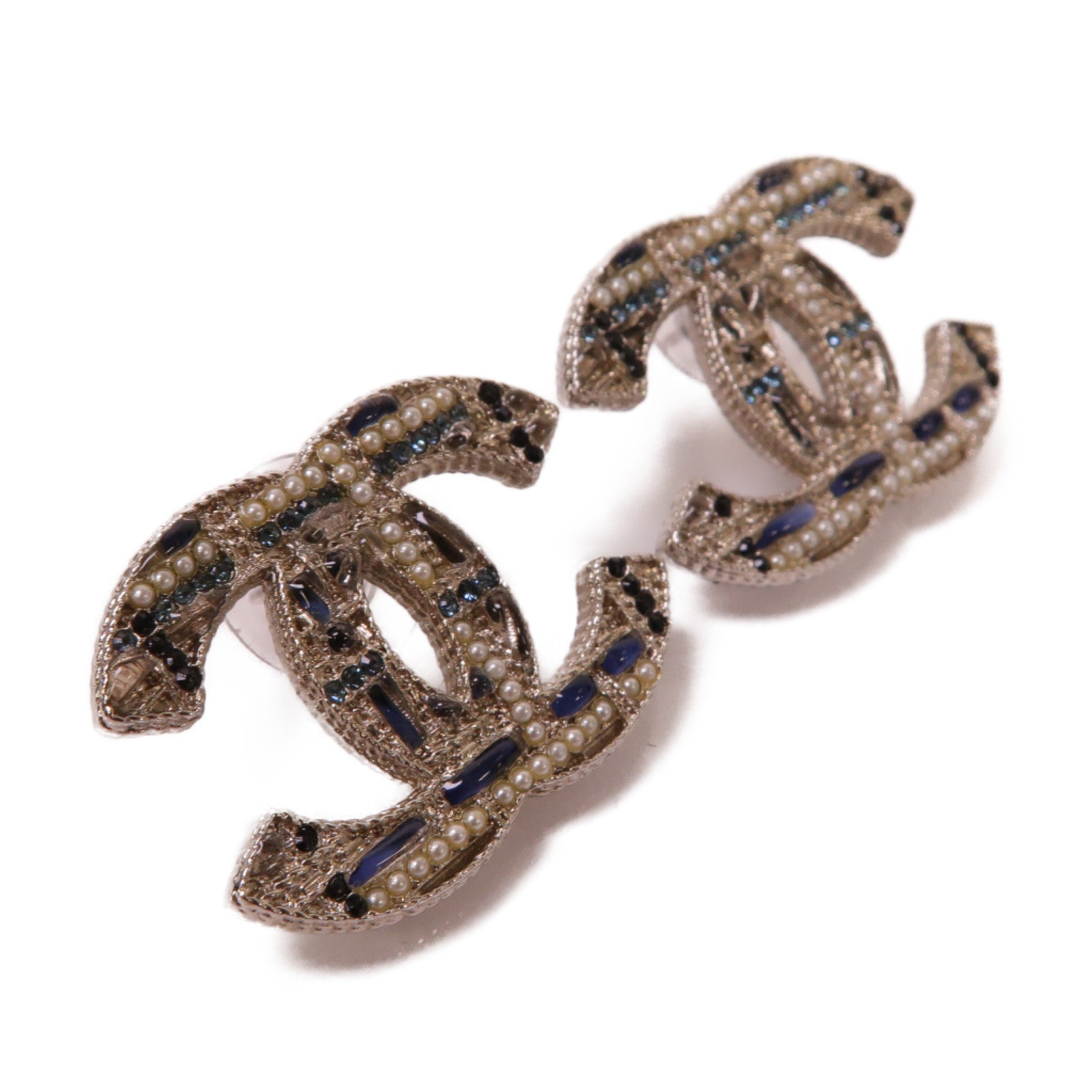 CHANEL 金屬Earrings耳環銀色/黑色/藍色