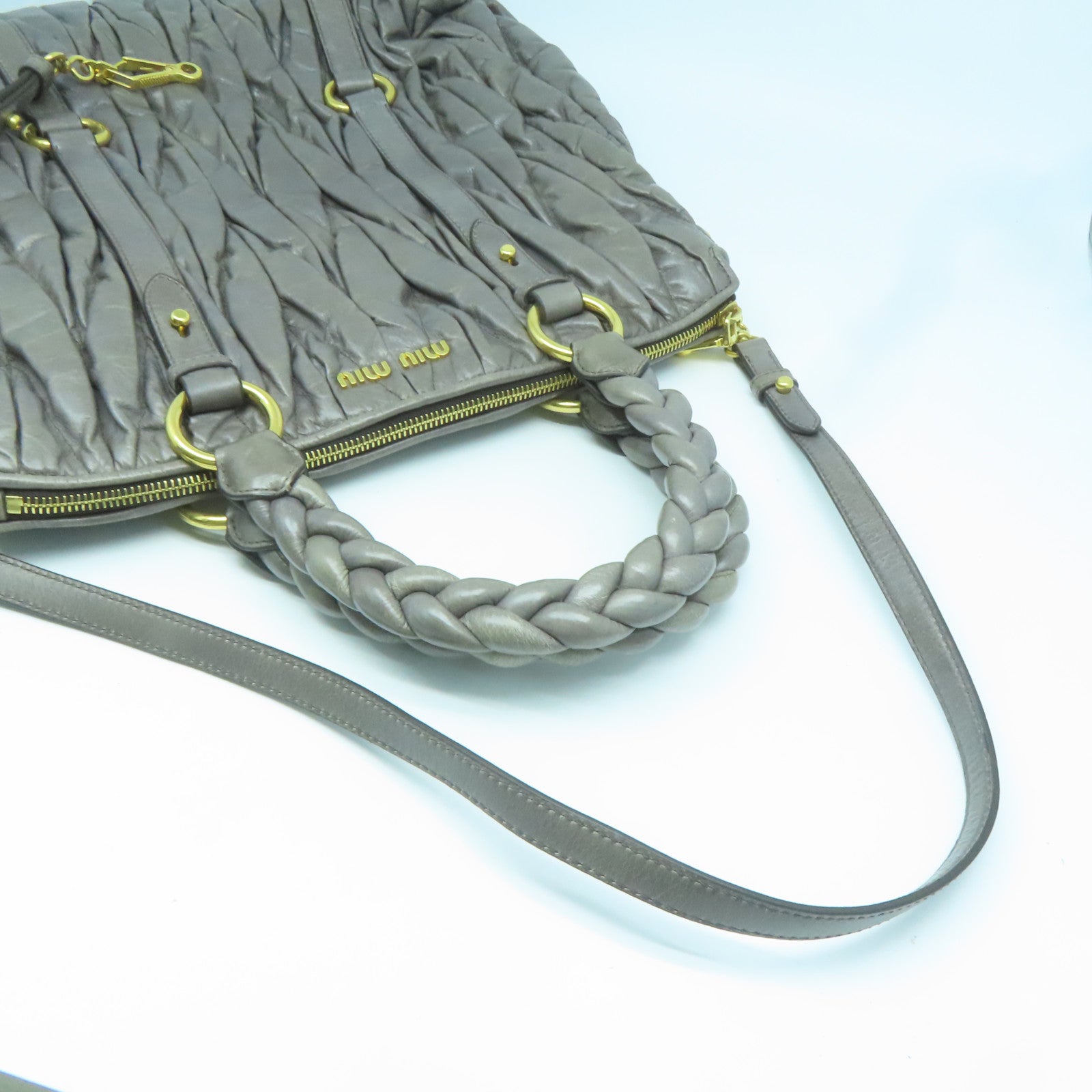 Miu Miu 牛皮皮革2 Way Shoulder Bag金扣手挽肩背兩用袋灰色