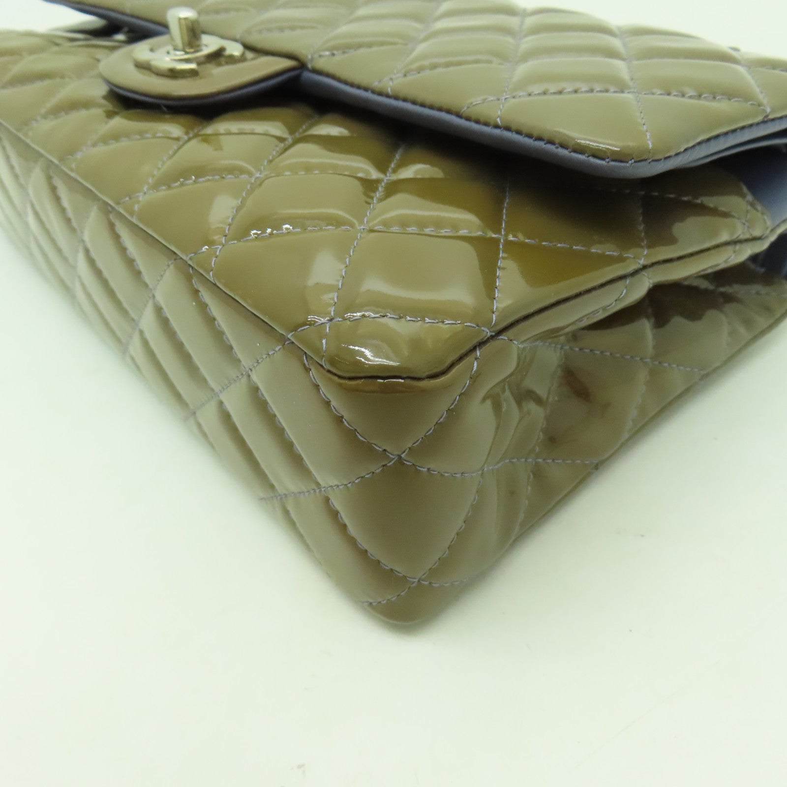 CHANEL 菱格漆皮皮革Chain Shoulder銀扣鏈帶肩背袋啡色