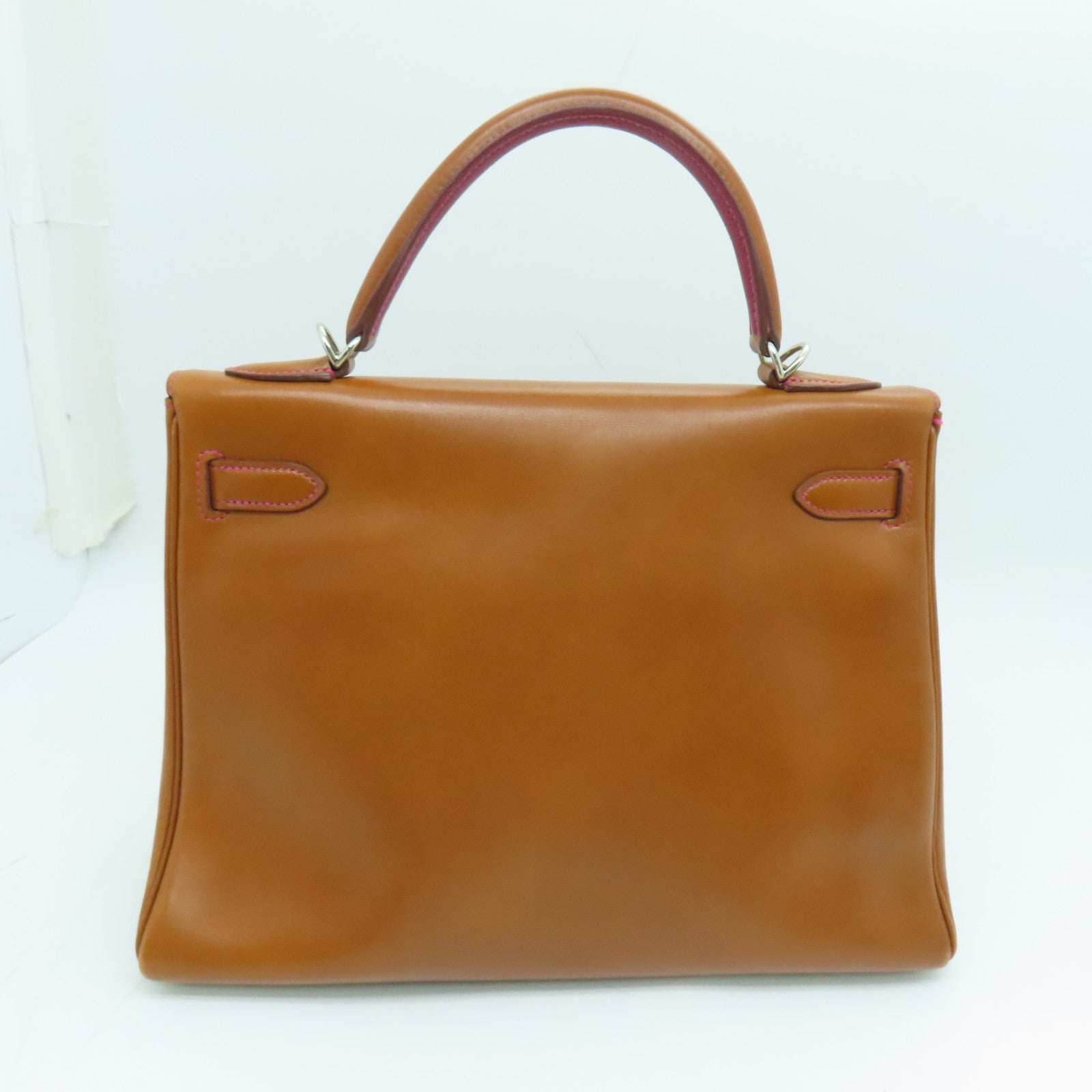 HERMES Tadelakt皮革Kelly 32銀扣手挽袋啡色