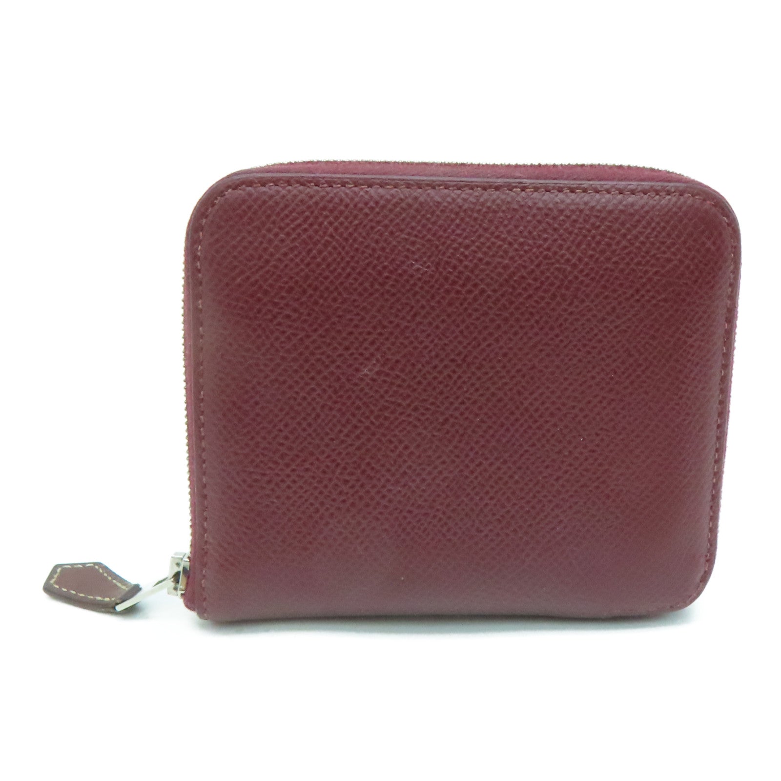HERMES Epsom leather Silk in compact silver buckle coin purse maroon