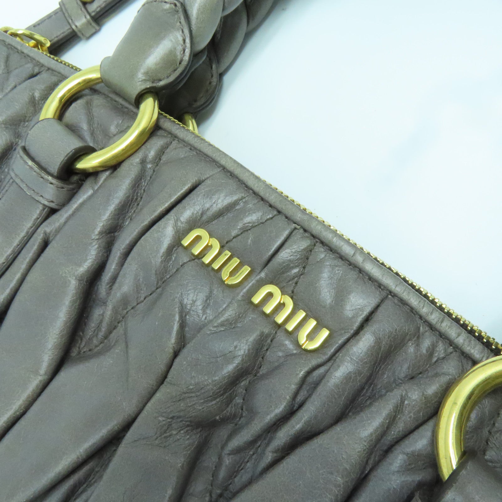 Miu Miu 牛皮皮革2 Way Shoulder Bag金扣手挽肩背兩用袋灰色