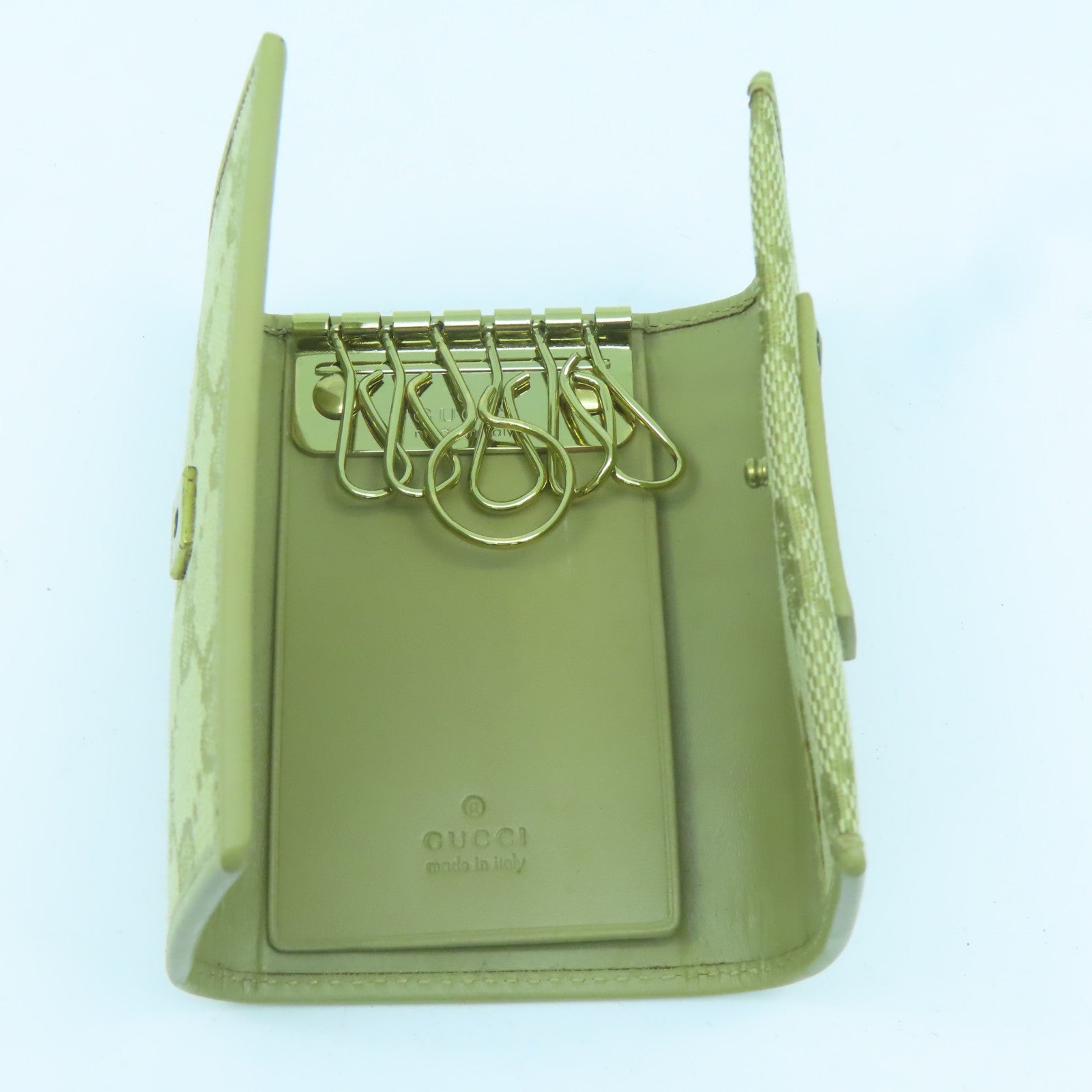 GUCCI Canvas Key Case 6 Gold Buckle Key Bag Green