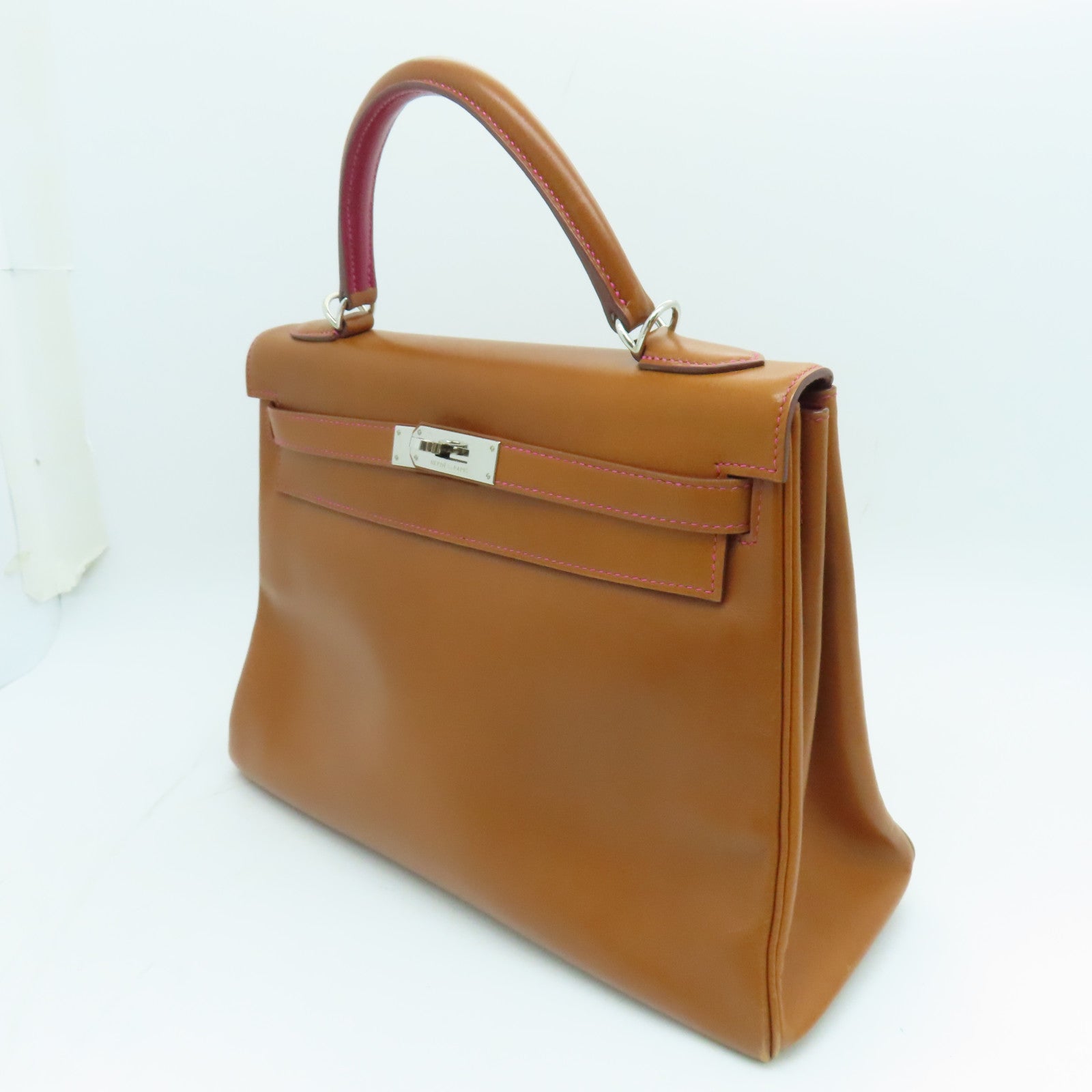 HERMES Tadelakt皮革Kelly 32銀扣手挽袋啡色