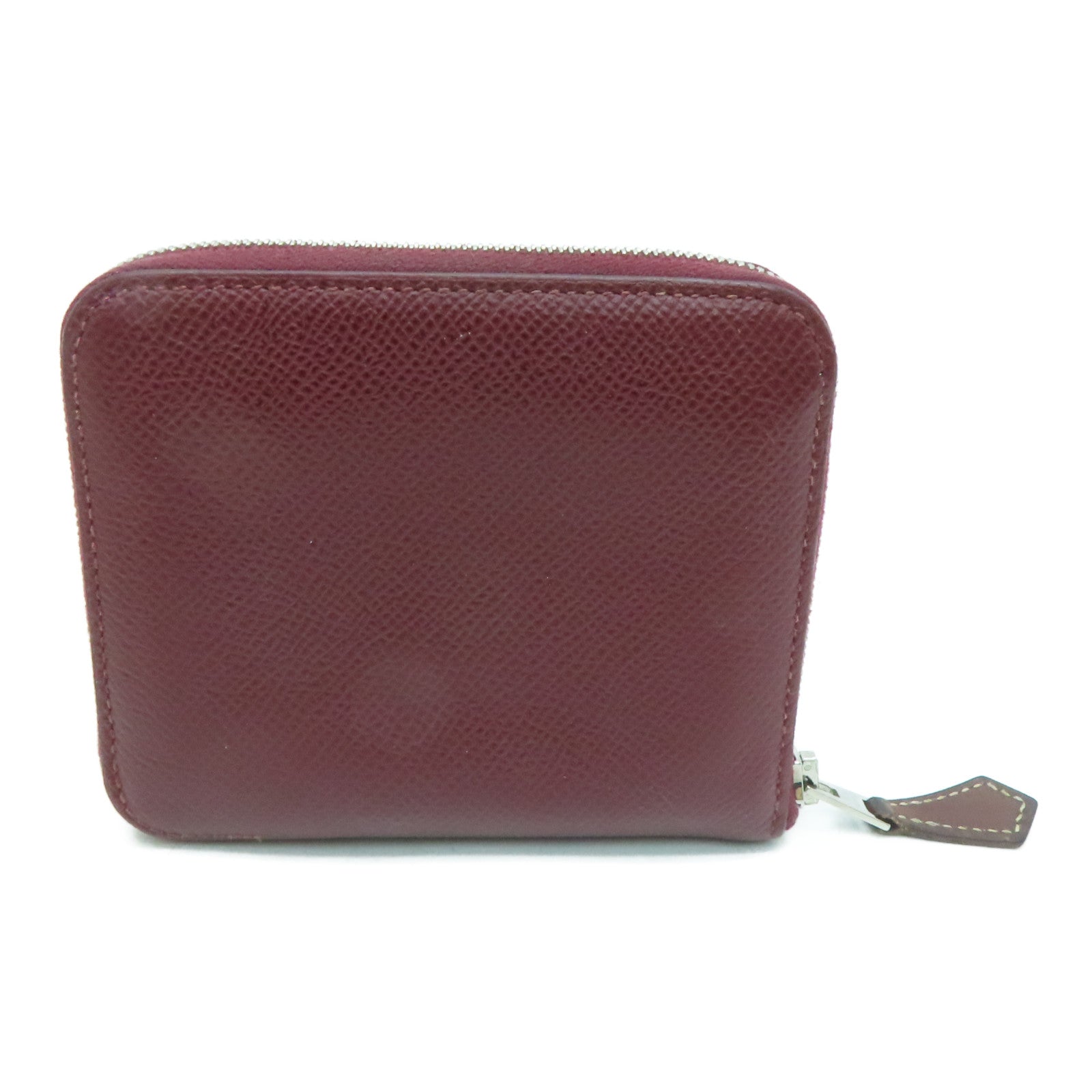 HERMES Epsom leather Silk in compact silver buckle coin purse maroon
