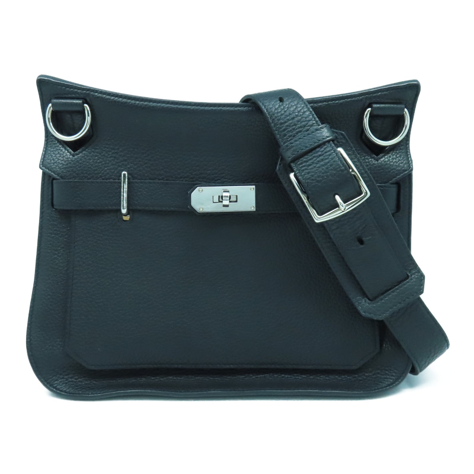 HERMES Clemence皮革Jypsiere 31銀扣肩背袋Noir黑色