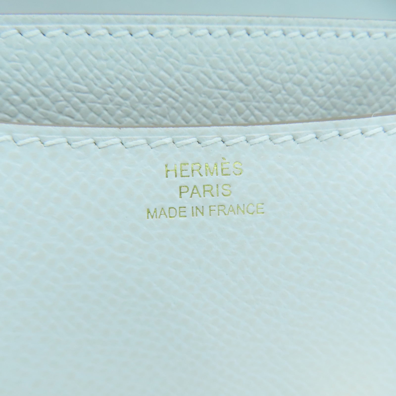 HERMES Veau Epsom皮革Constance Mini金扣肩背袋白色