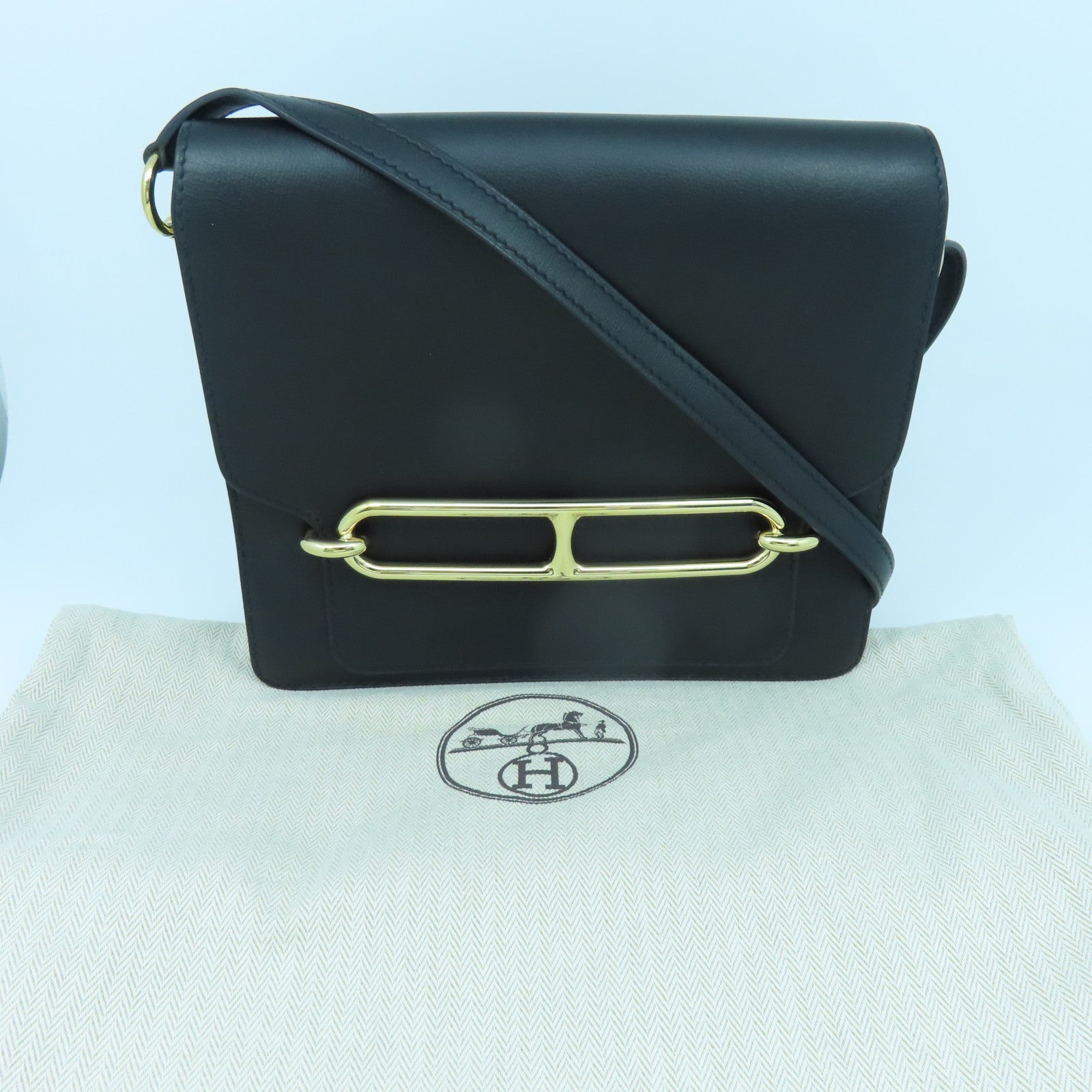 HERMES 【激減優惠】Evercolor皮革Roulis 23金扣肩背袋經典黑色