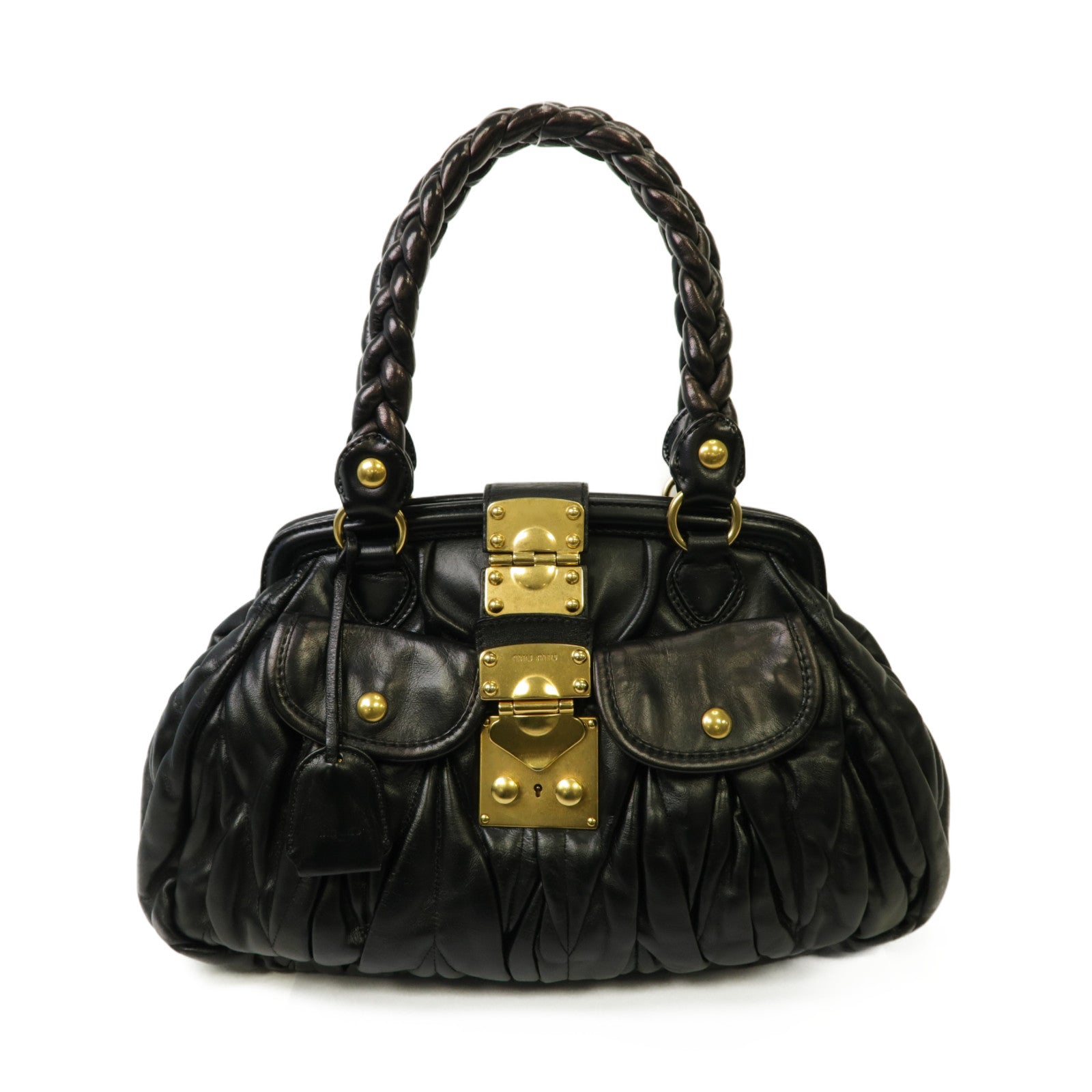Miu Miu 牛皮皮革Handbag金扣手挽袋黑色