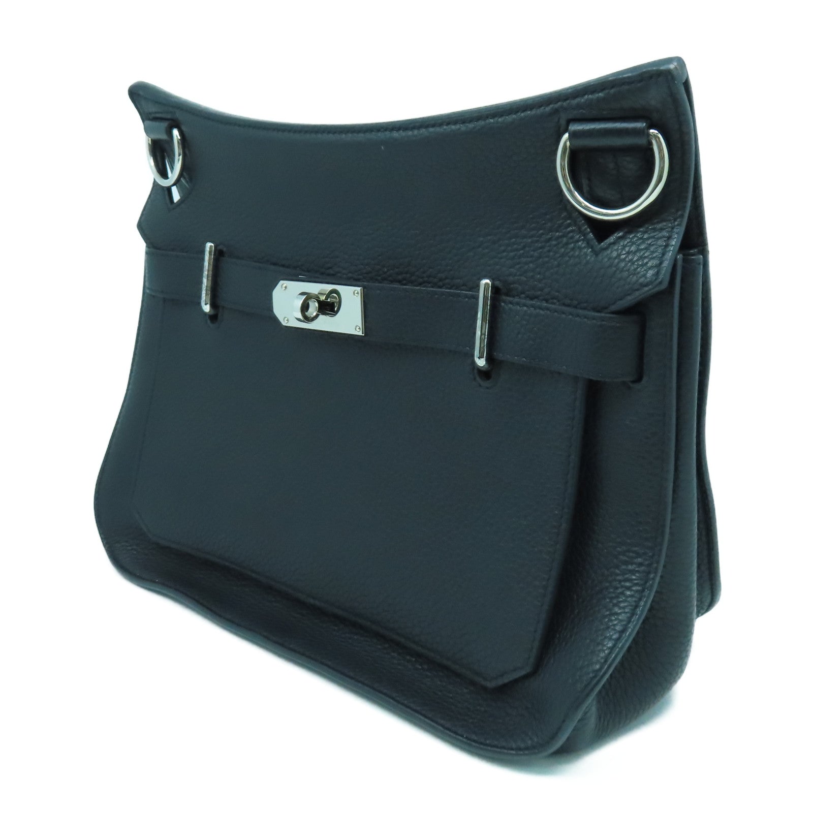 HERMES Clemence皮革Jypsiere 31銀扣肩背袋Noir黑色