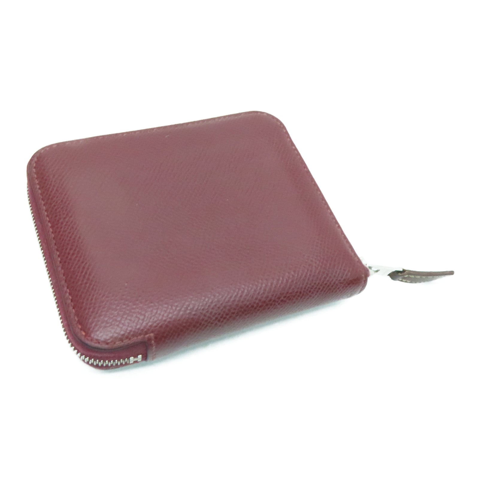HERMES Epsom leather Silk in compact silver buckle coin purse maroon