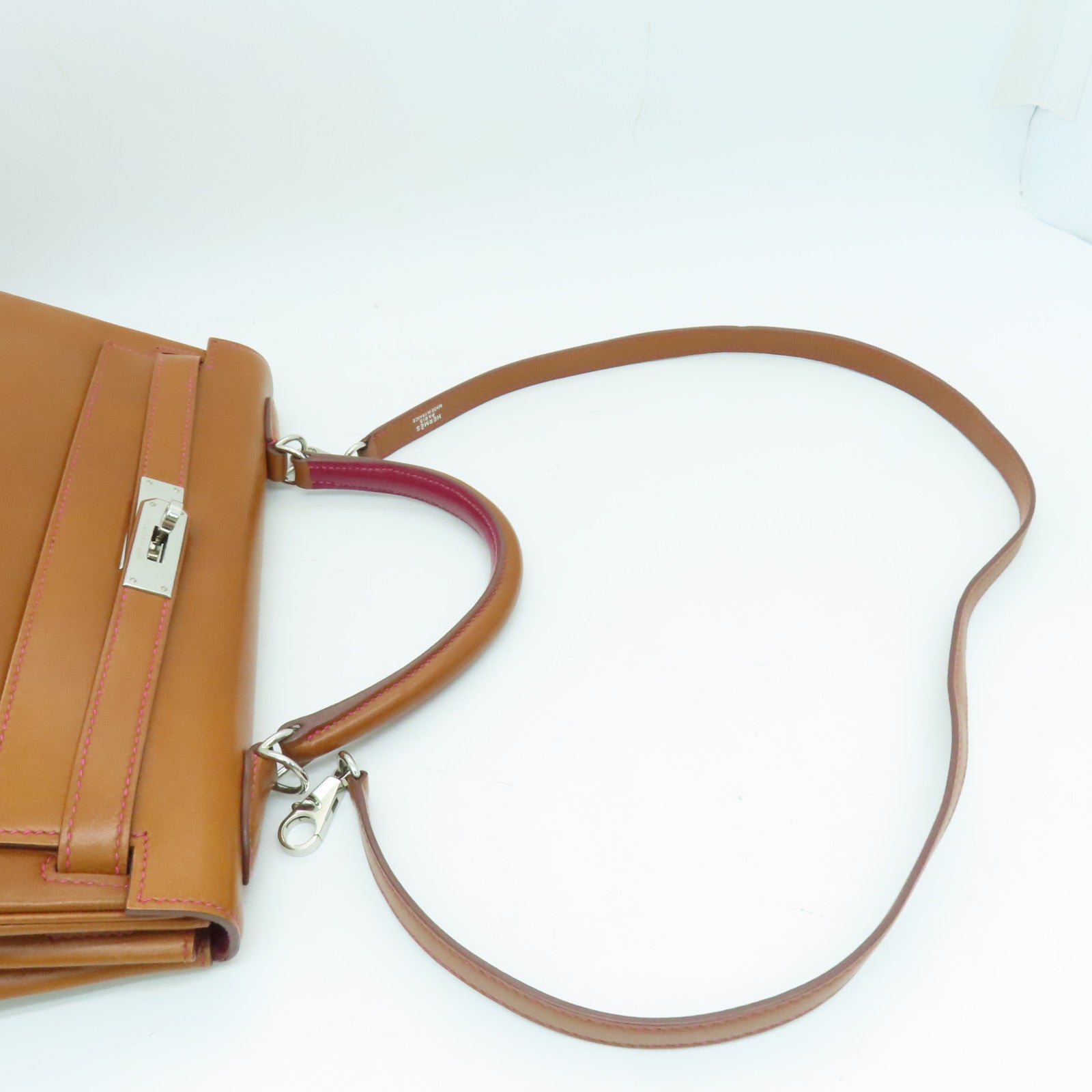 HERMES Tadelakt皮革Kelly 32銀扣手挽袋啡色