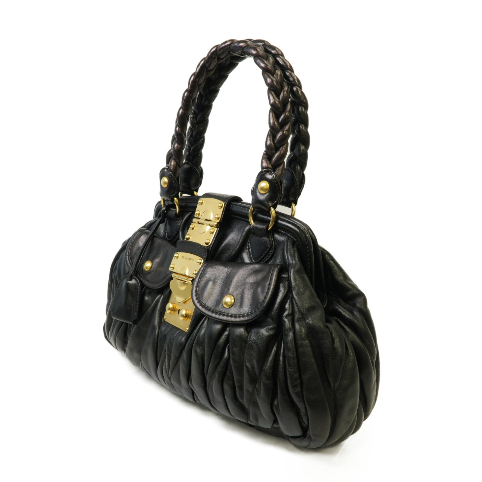 Miu Miu 牛皮皮革Handbag金扣手挽袋黑色