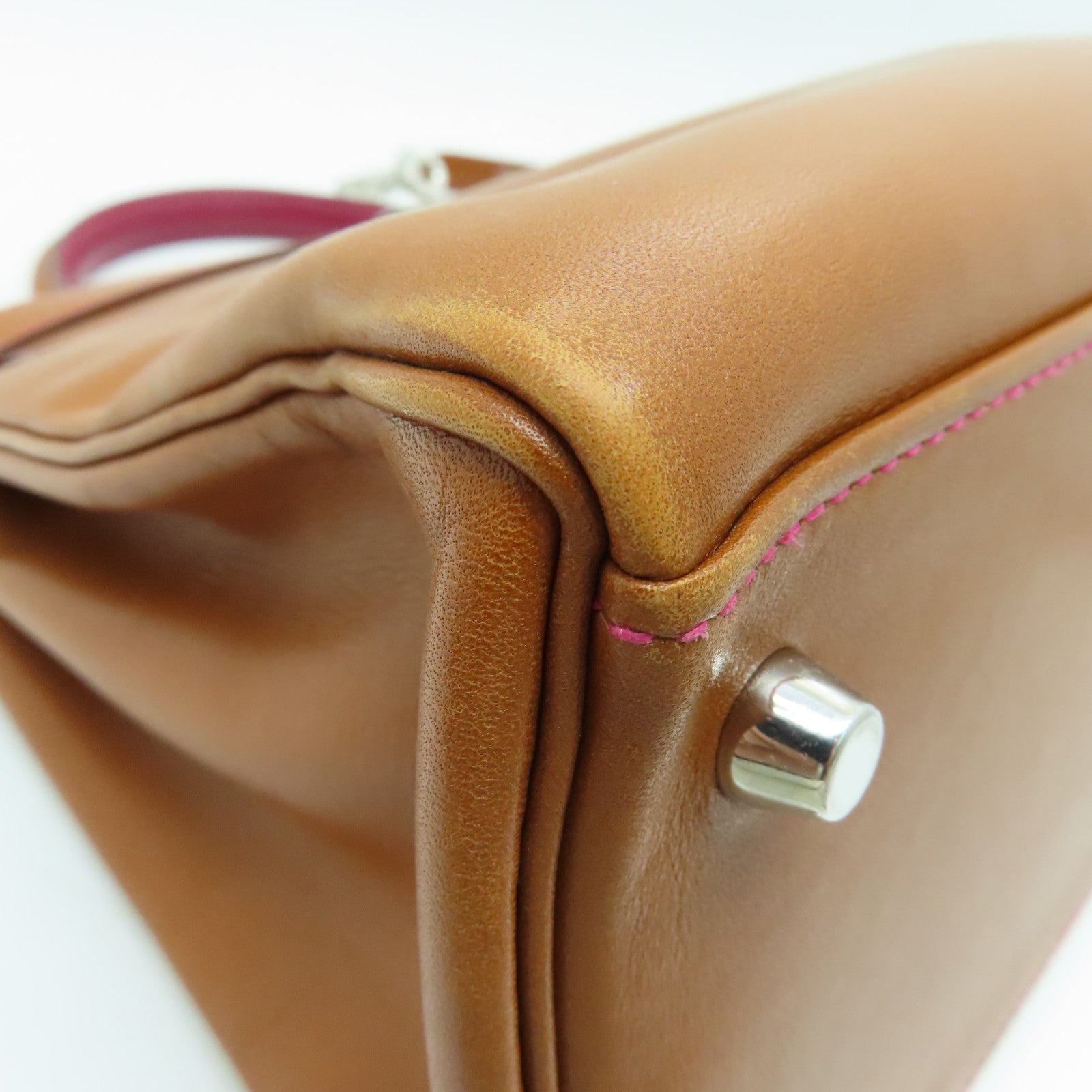 HERMES Tadelakt皮革Kelly 32銀扣手挽袋啡色