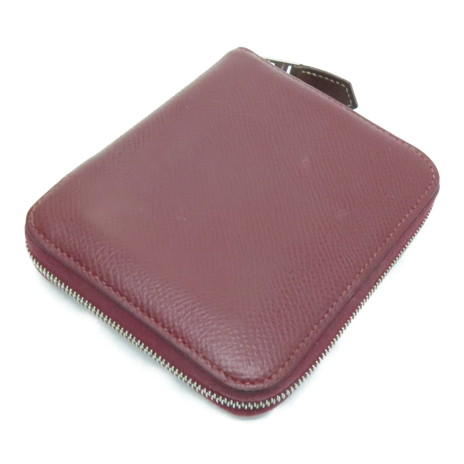 HERMES Epsom leather Silk in compact silver buckle coin purse maroon